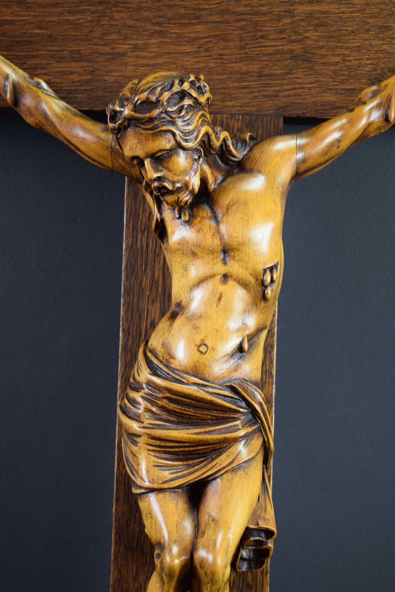 28" Carved Wood Wall Crucifix Cross