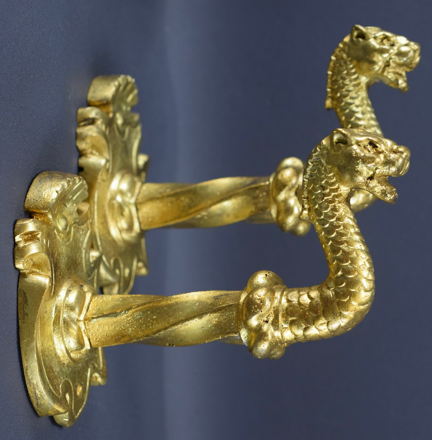 Gilt Bronze Panther Holdbacks Drapery Tie Back Curtain Holder Wall Hooks