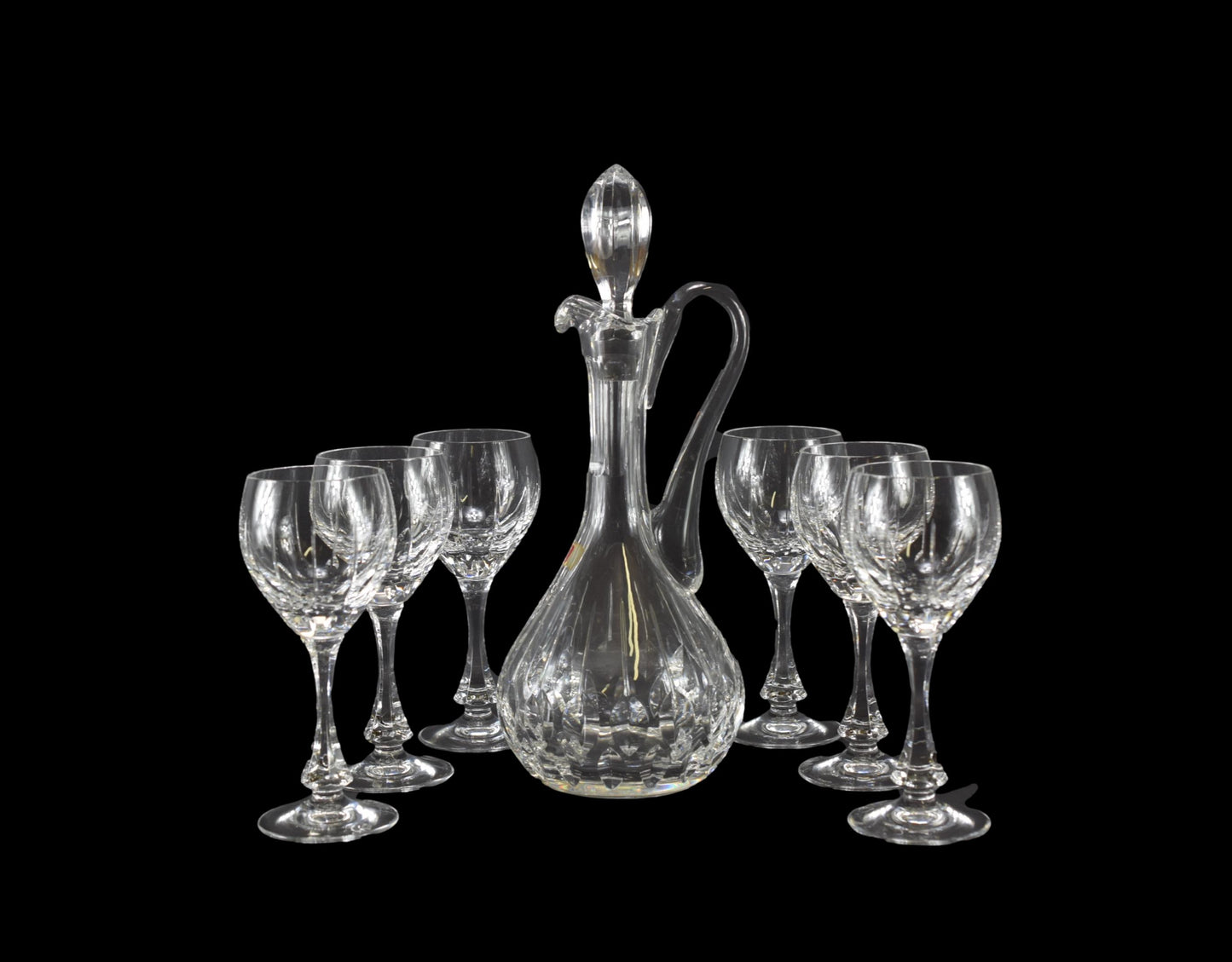 Vintage Baccarat Crystal Set of Wine Glasses and Carafe Decanter