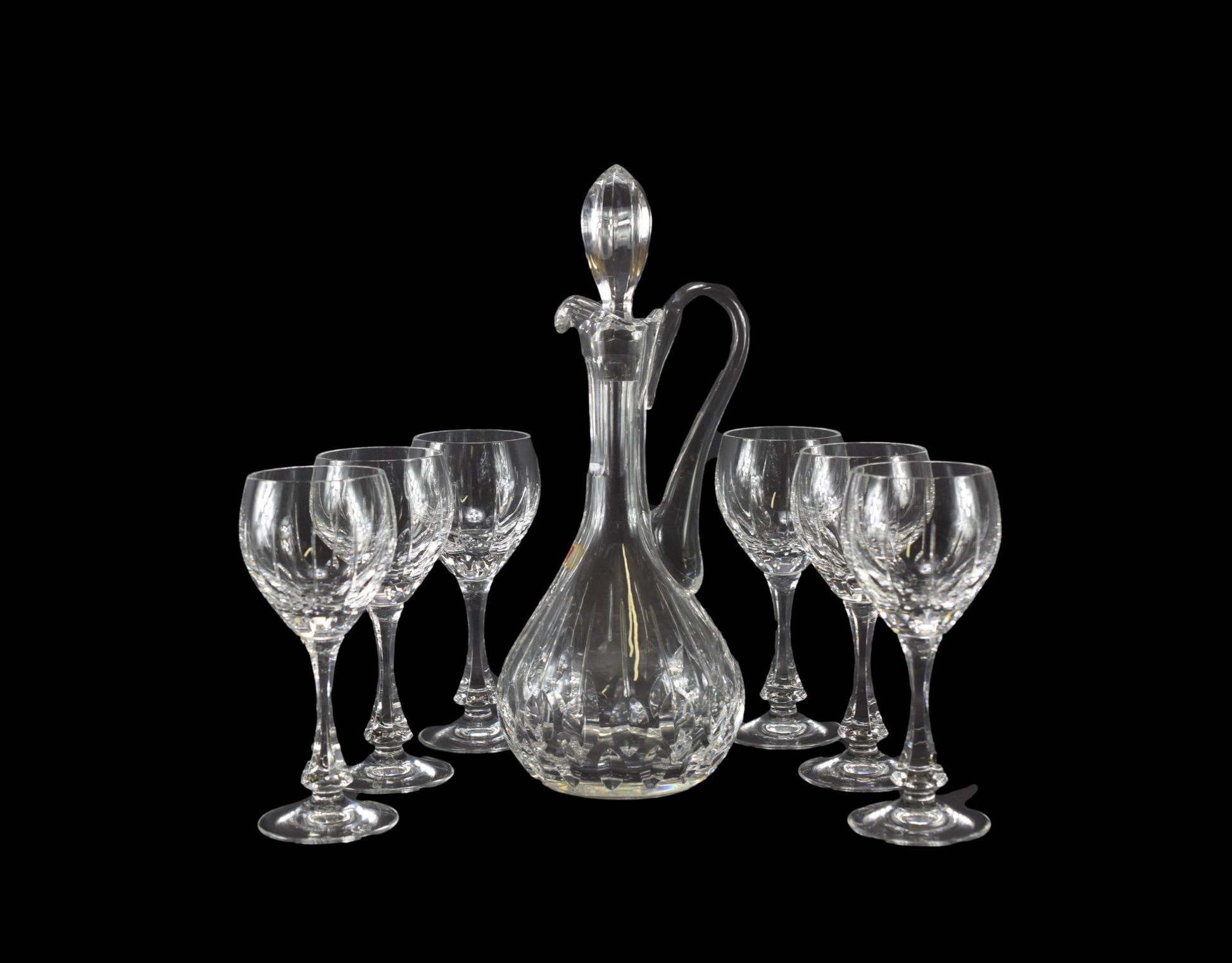 Vintage Baccarat Crystal Set of Wine Glasses and Carafe Decanter