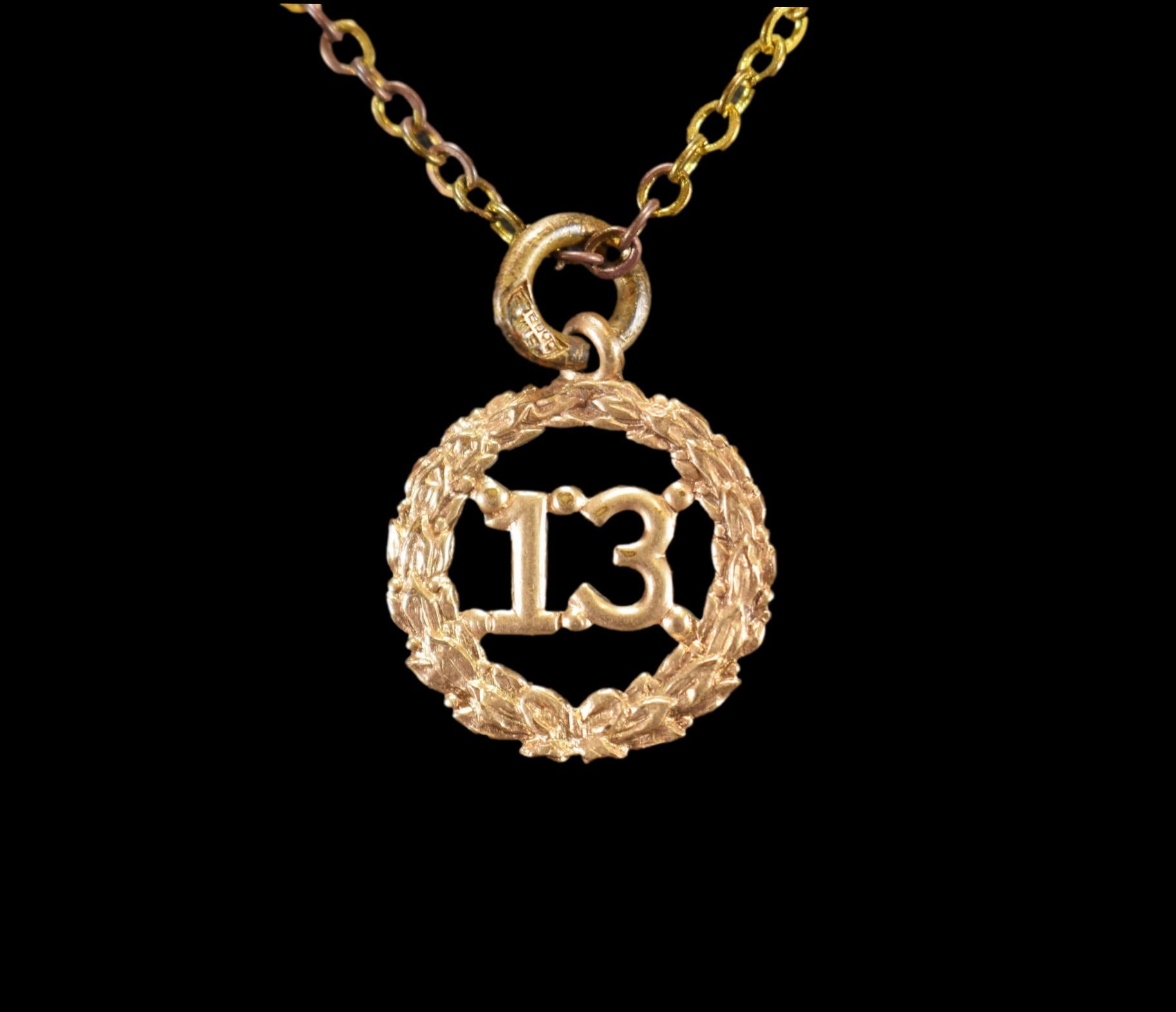 Lucky 13 Good Luck Medal Pendant Lucky Charm VINTAGE Necklace