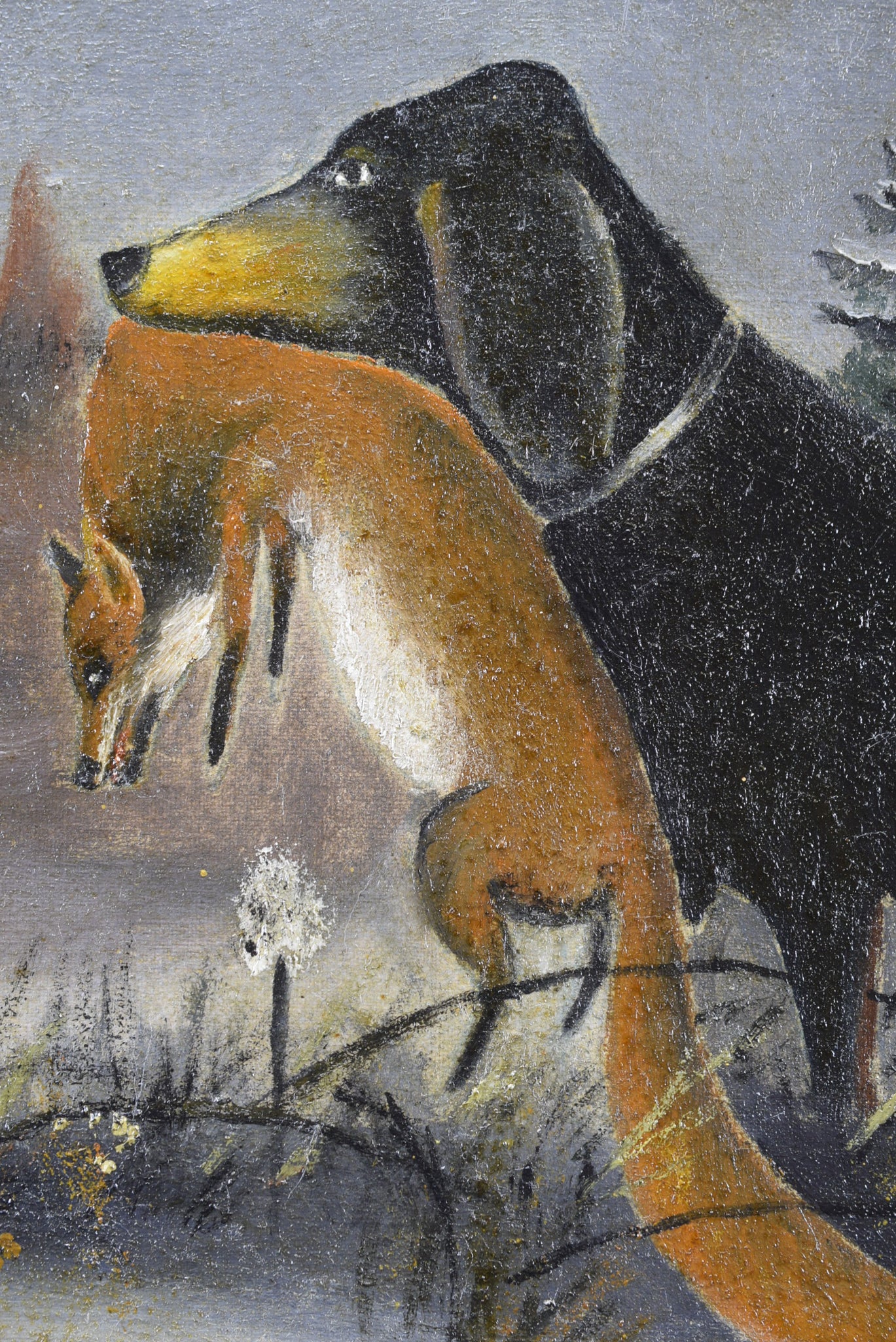 Hunting Dog & Fox Oil Painting