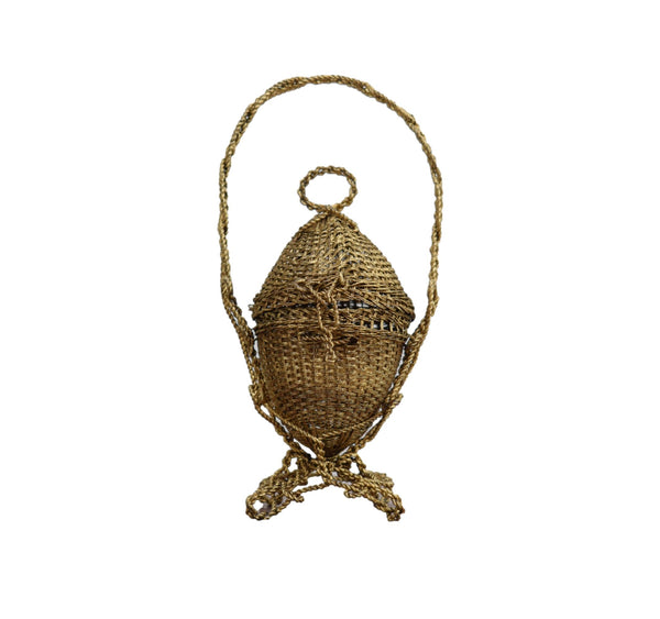 Filigree Egg Trinket Box, Vintage Handmade Wire Box, Sewing Case, Jewelry Box Basket