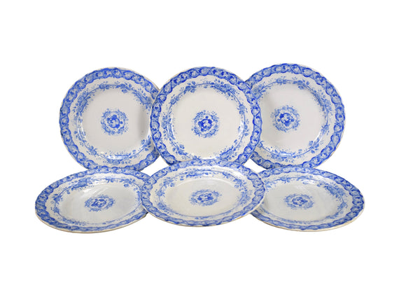 Creil & Montereau Blue Transferware Set of 6 Dessert Plates Vine Salad