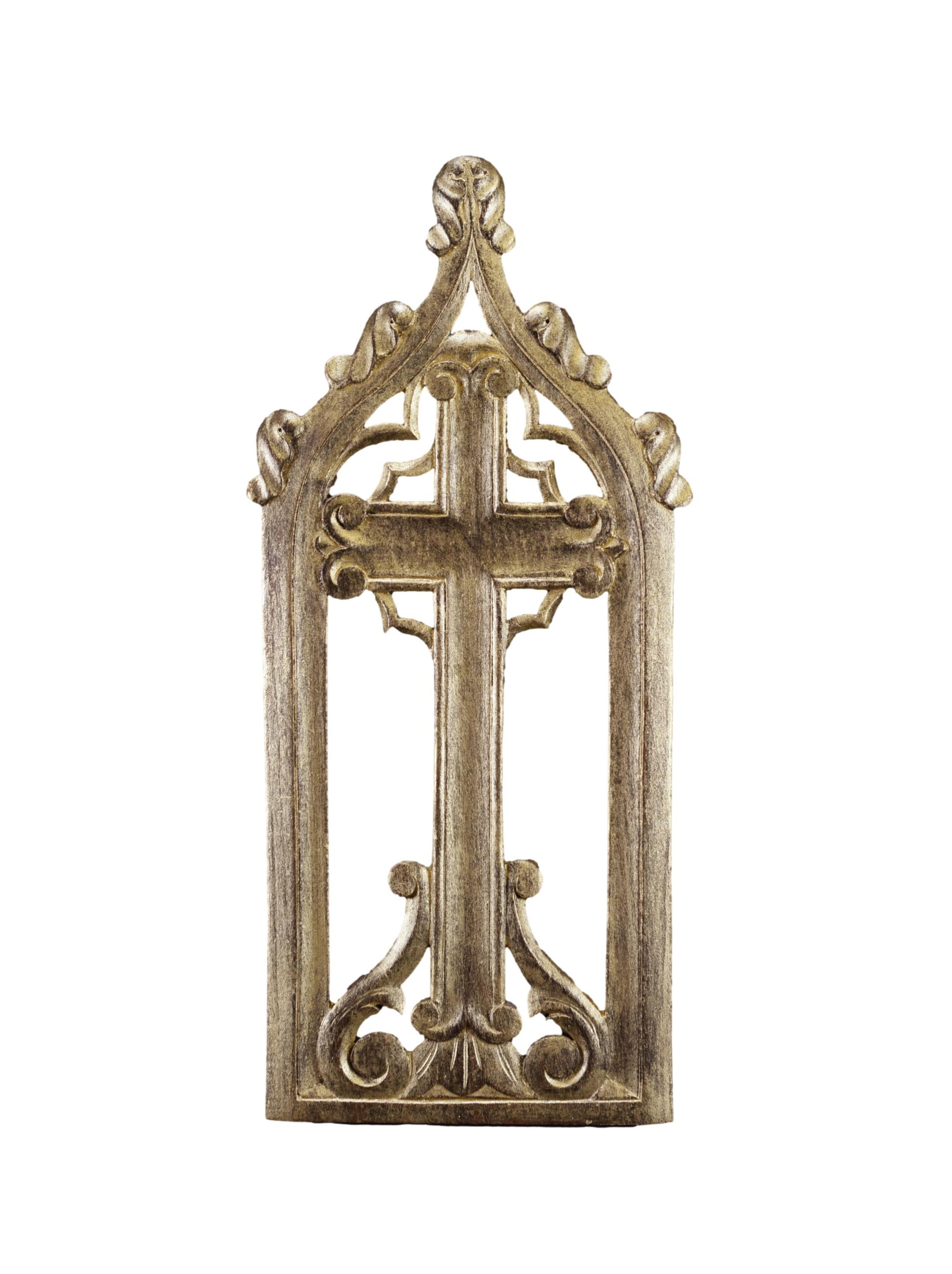 French Vintage Gold Wood Gothic Wall Cross