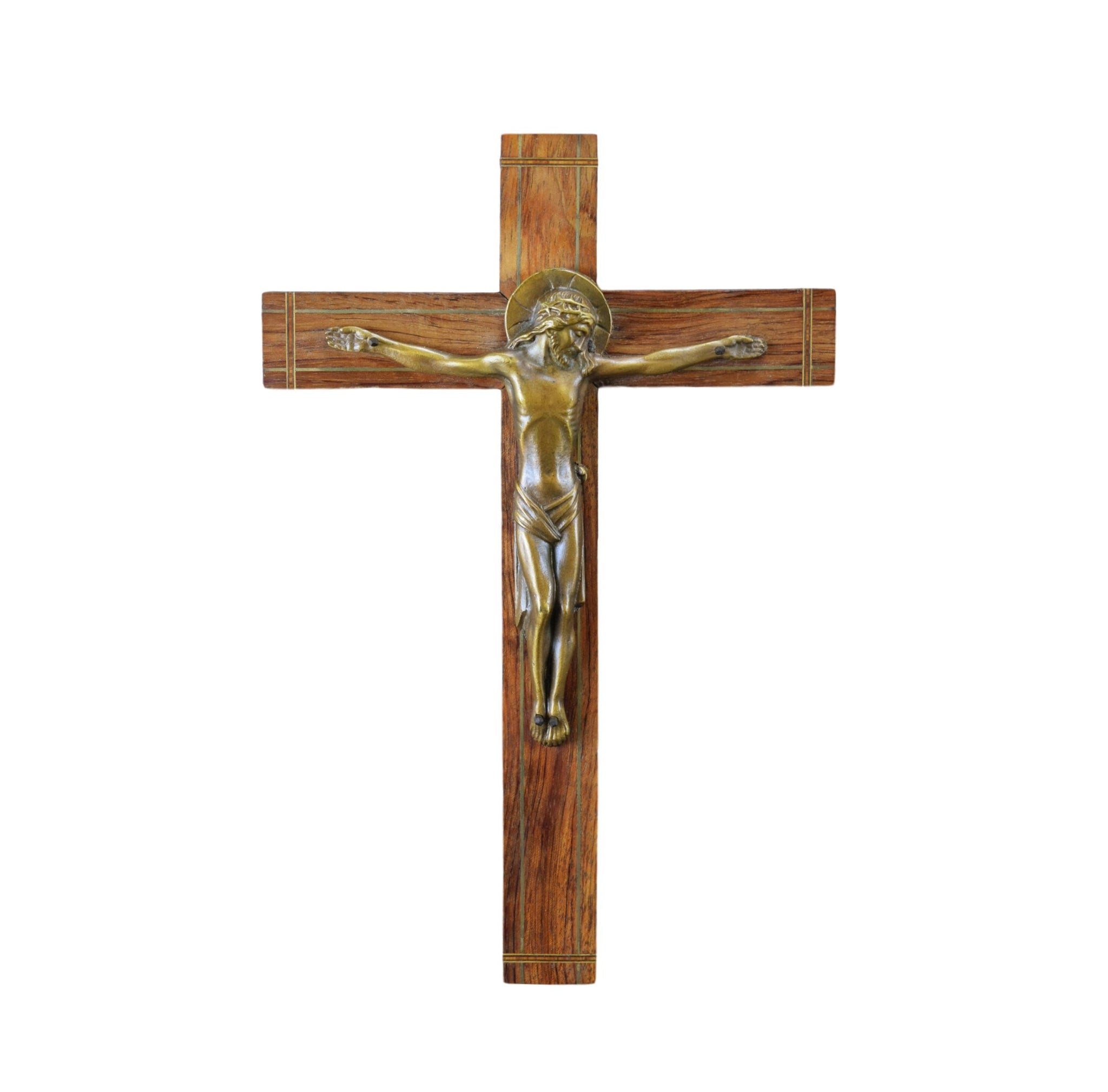 French Art Deco Gallo Bronze and Wood Wall Cross Crucifix
