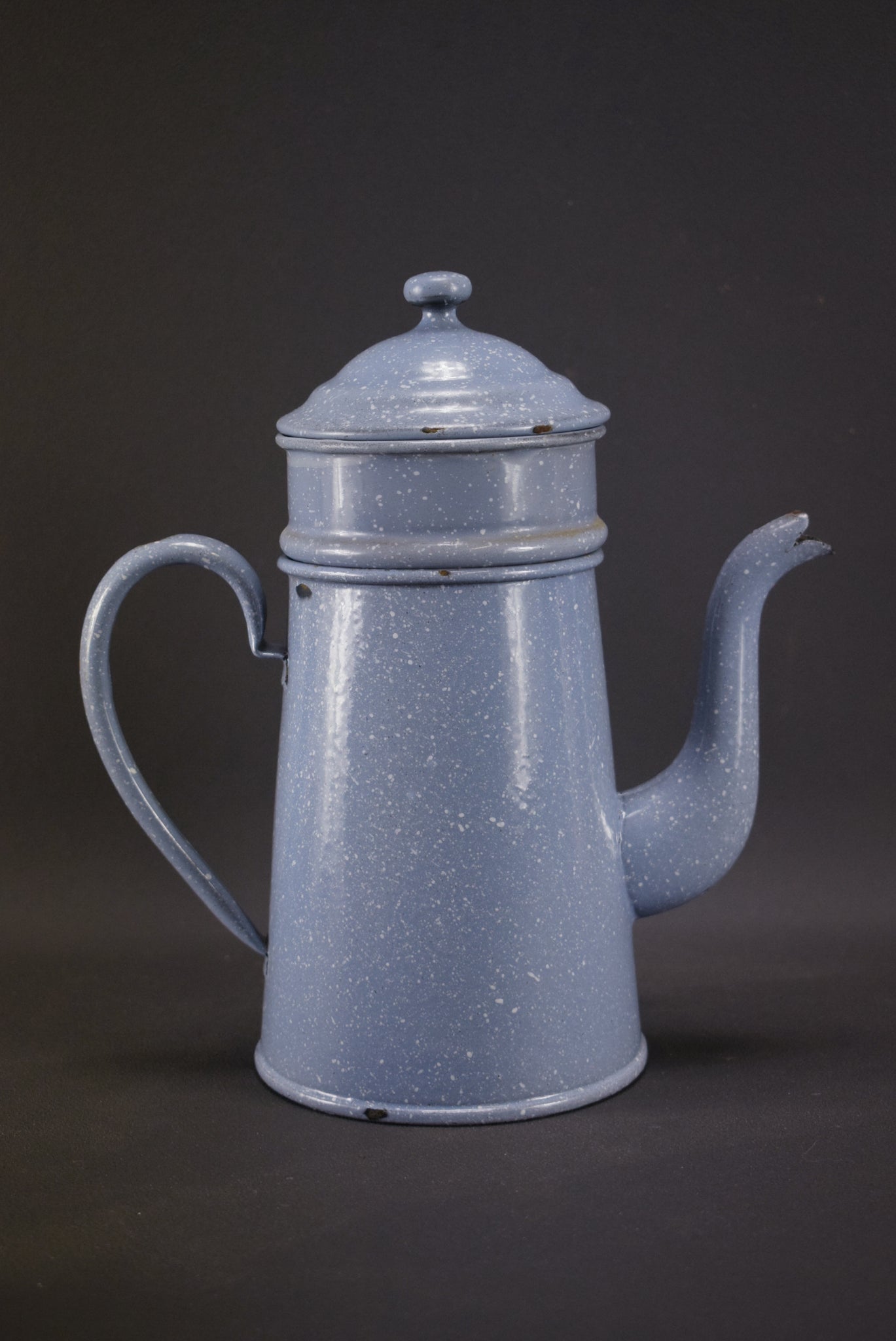 French Vintage Mottled Blue and White Enamel Coffee Pot Shabby Chic Kitchenalia