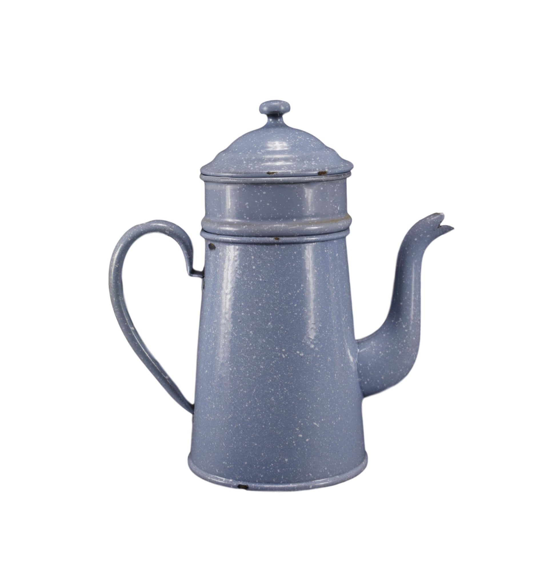 French Vintage Mottled Blue and White Enamel Coffee Pot Shabby Chic Kitchenalia