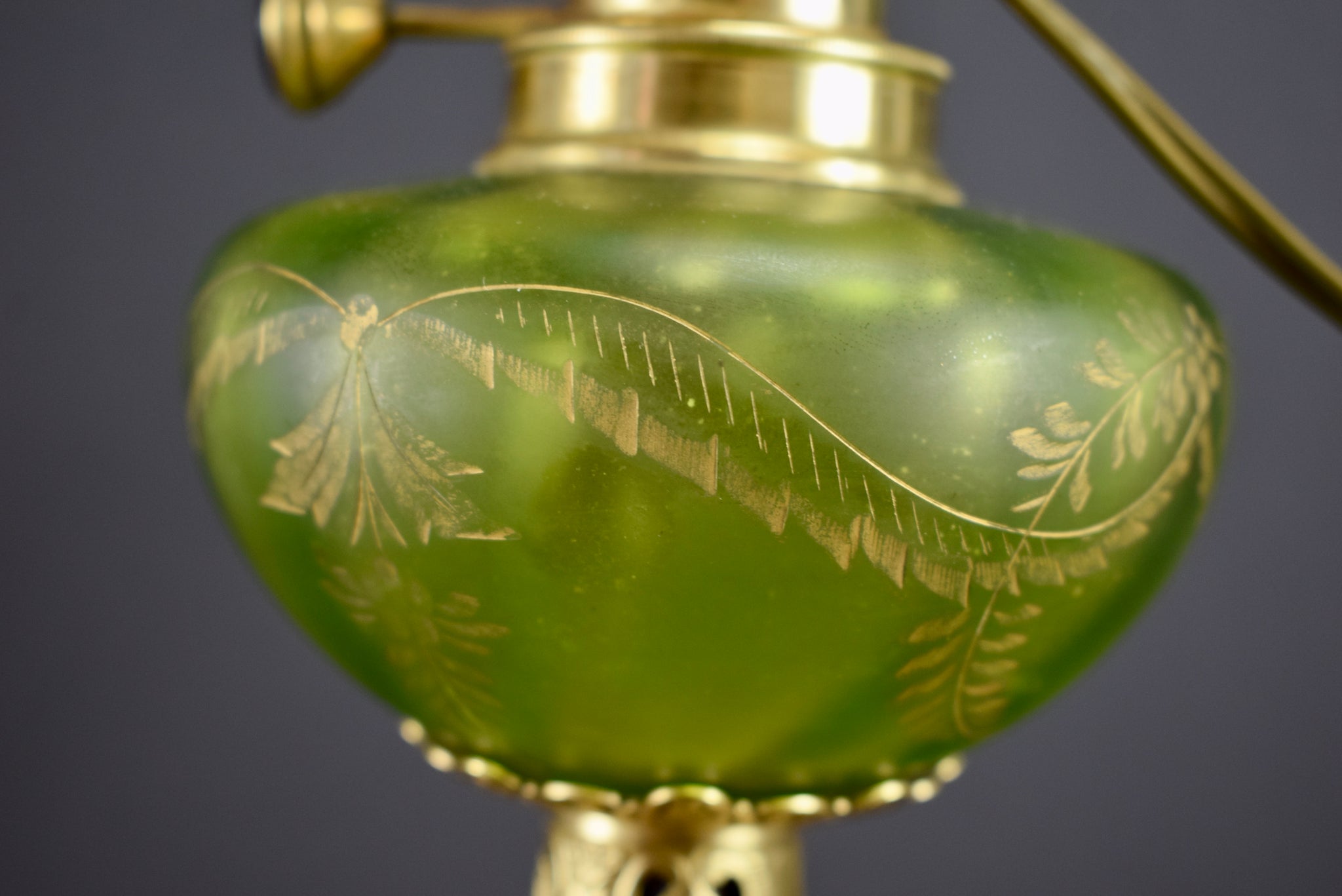 Art Nouveau French Green Glass  and Onyx Table Kerosene Lamp Electrified