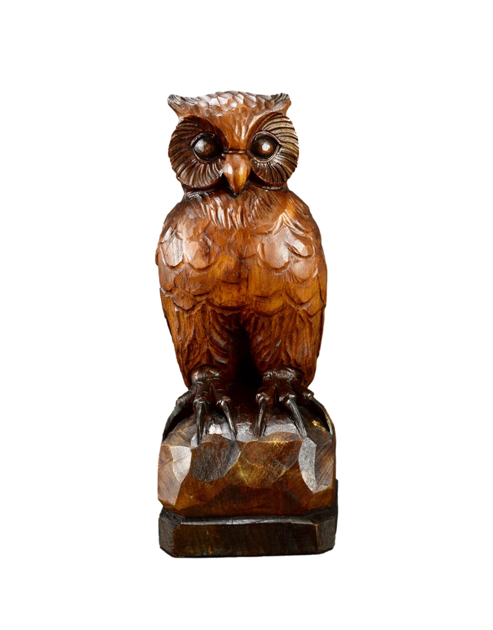 Black Forest Hand Carved Wood Owl Statue
