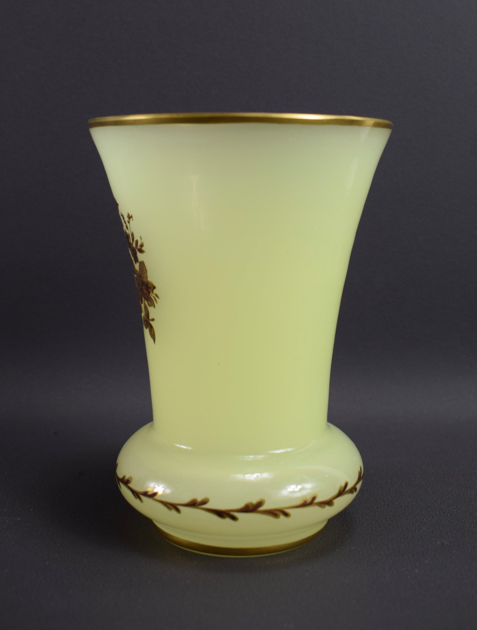 Vintage French Yellow Milk Opaline Glass Vase,  Decor Home Design
