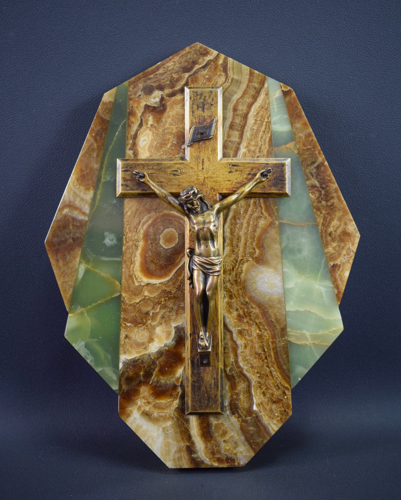 Art Deco Marble & Bronze Wall Crucifix
