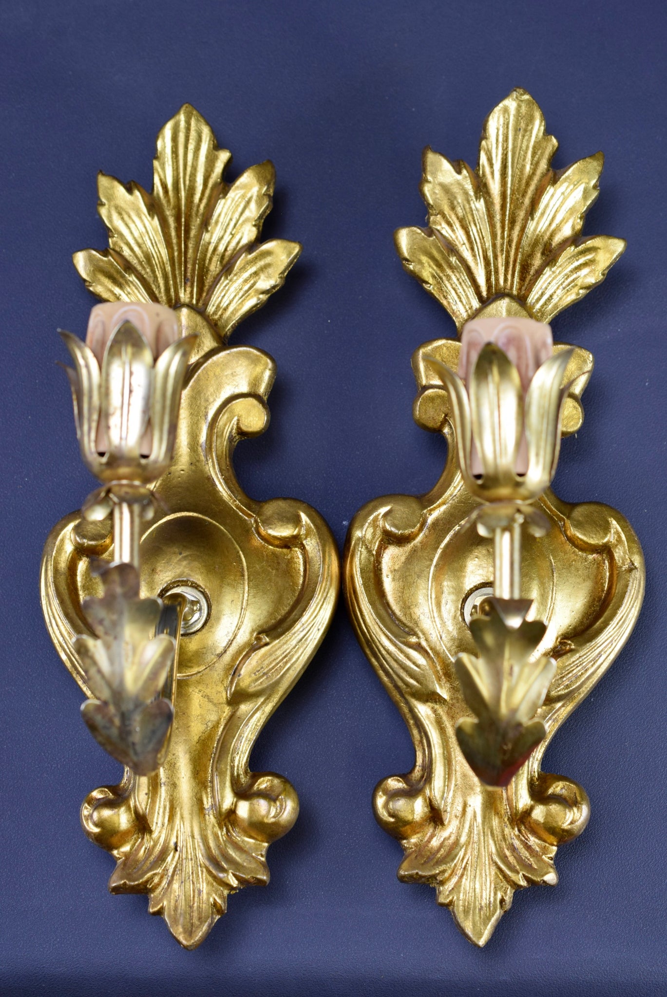 Gilt Wood Pair of Wall Sconces