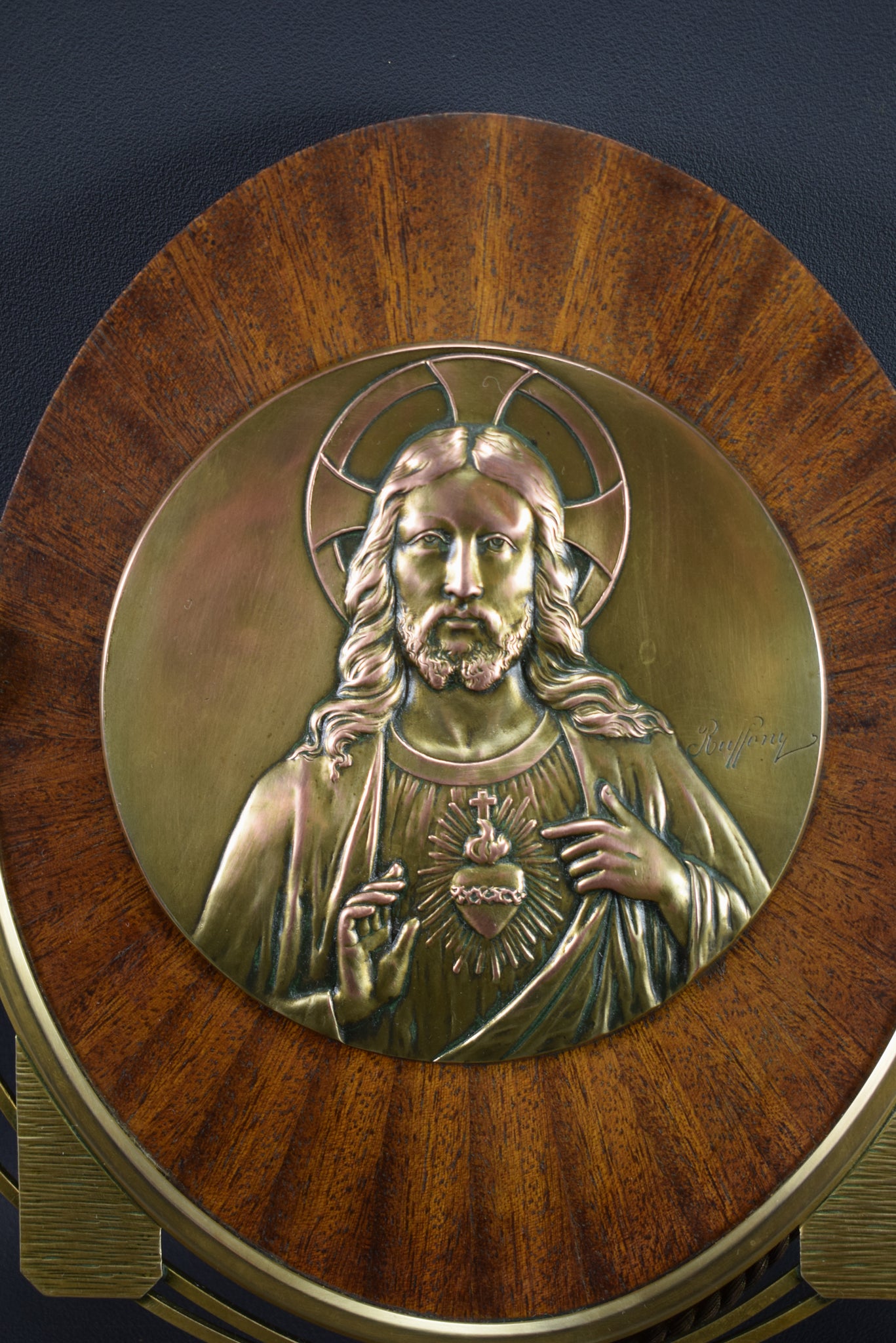 Vintage French Art Deco Religious Wall Plaque signed RUFFONY