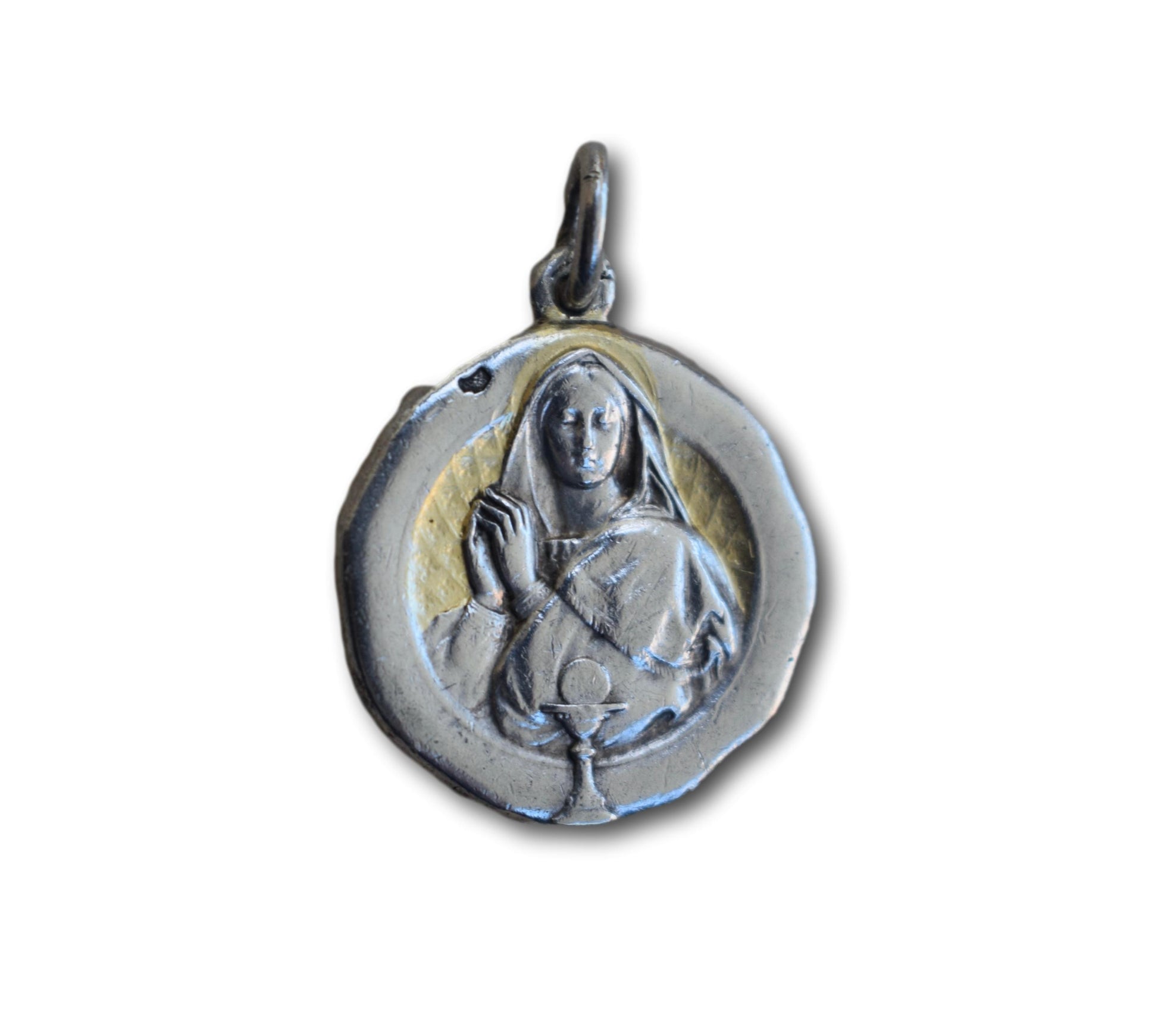 Virgin Mary Medal Sterling Silver Communion Pendant