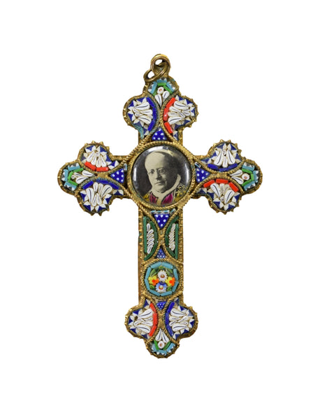 Italian Micro Mosaic Cross Pope Pie XI