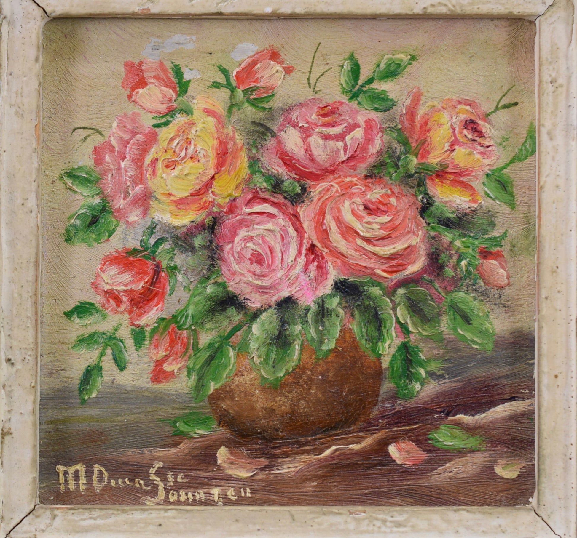 Oil Painting Bunch of Flowers Signed Floral Still Life