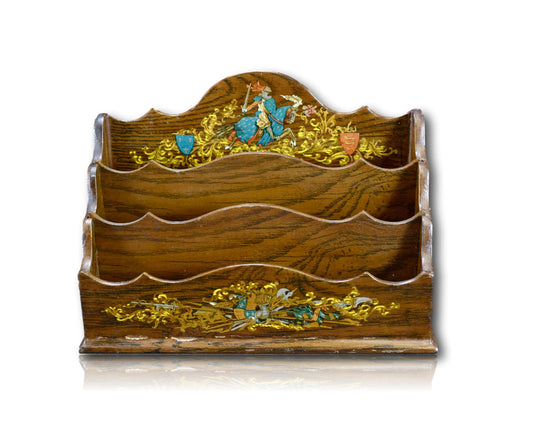 Vintage Middle Ages Paper Mache Desk Letter Rack Holder Caddy Holder