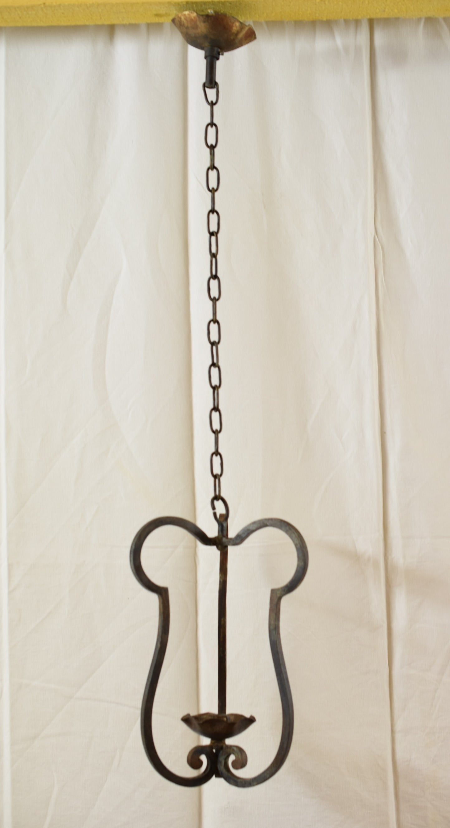 Arts and Crafts French Wrought Iron Lantern Hanging Candle Holder Lamp