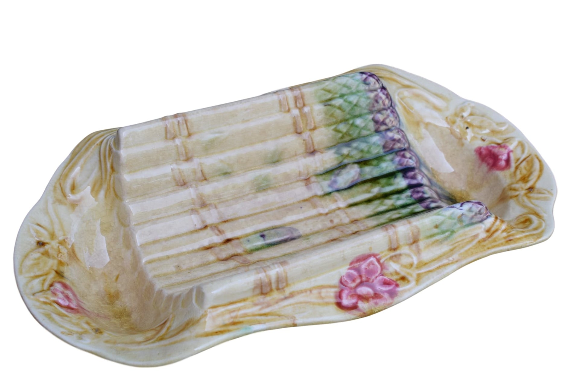 Onnaing Majolica Asparagus Platter - Charmantiques