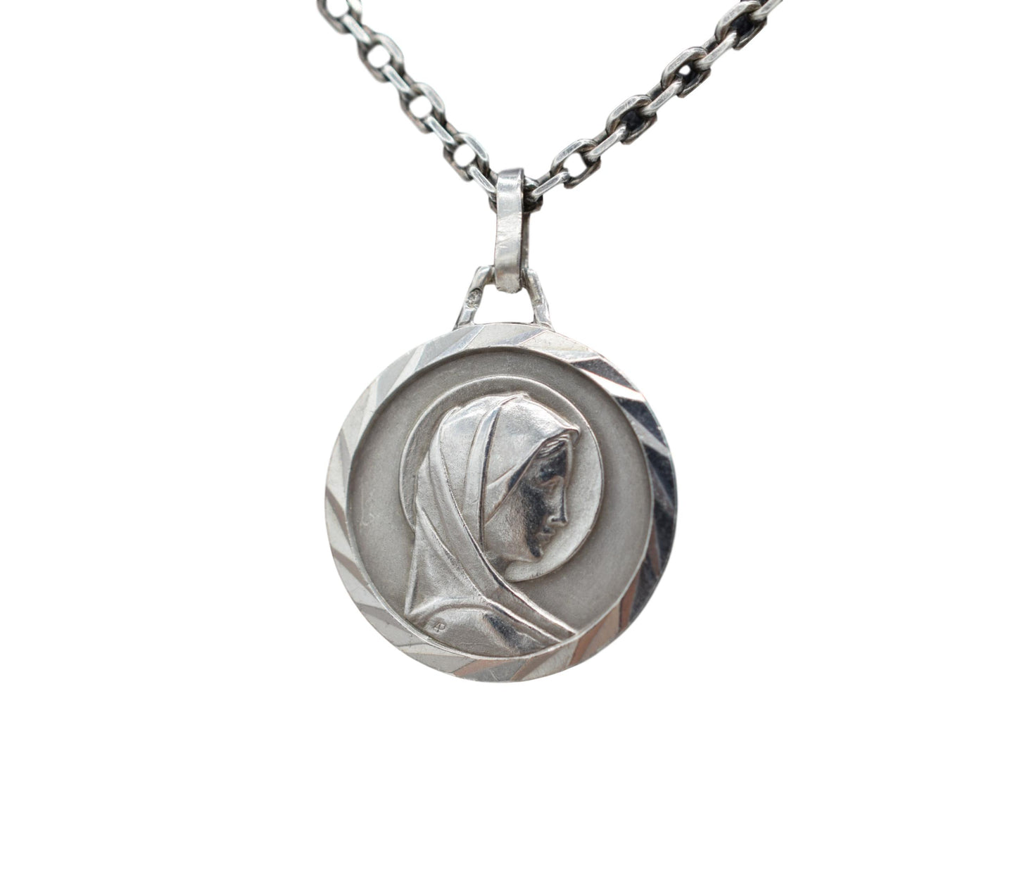 French Vintage Virgin Mary Sterling Silver Medal Pendant
