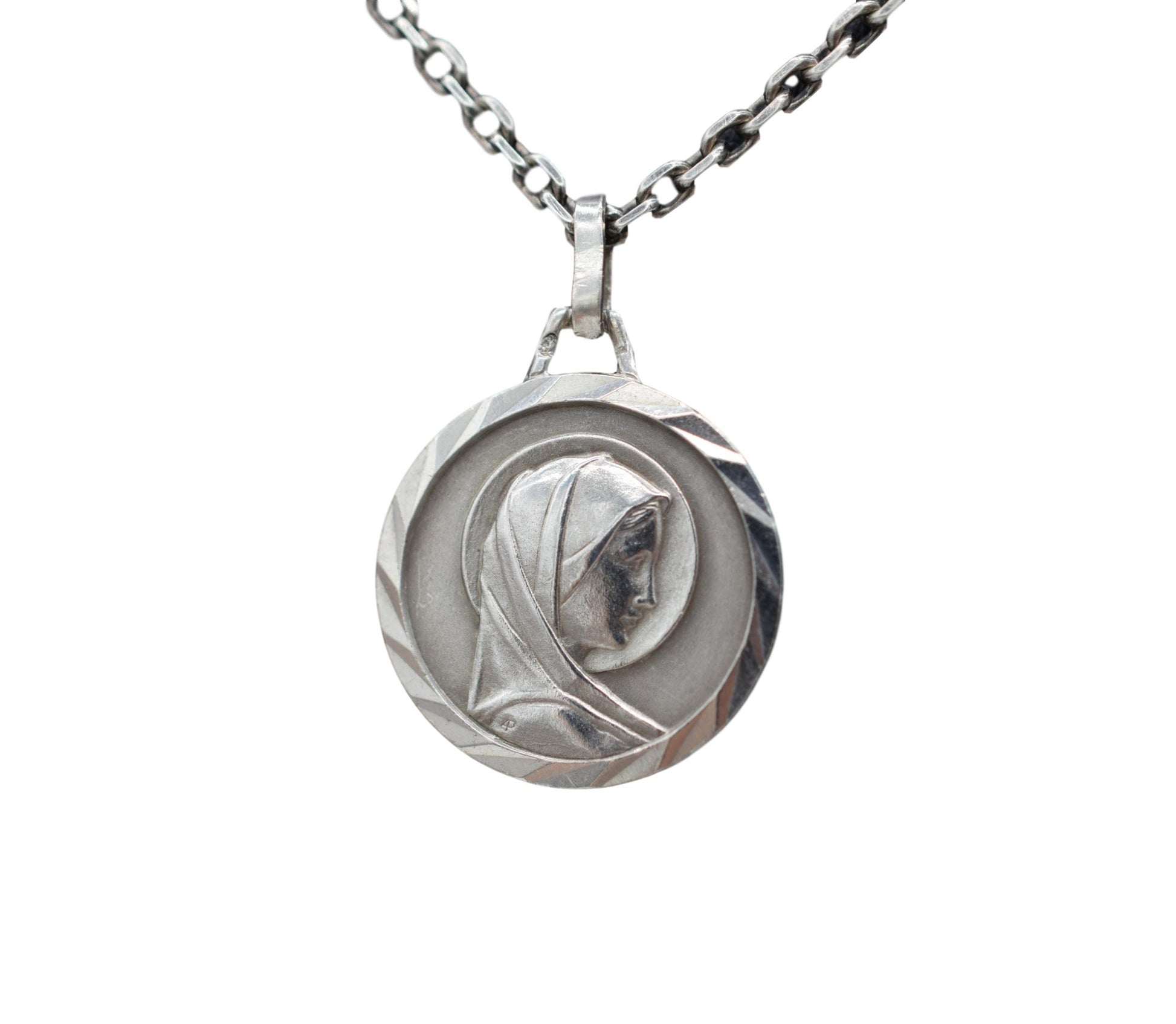 French Vintage Virgin Mary Sterling Silver Medal Pendant