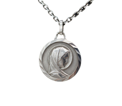French Vintage Virgin Mary Sterling Silver Medal Pendant