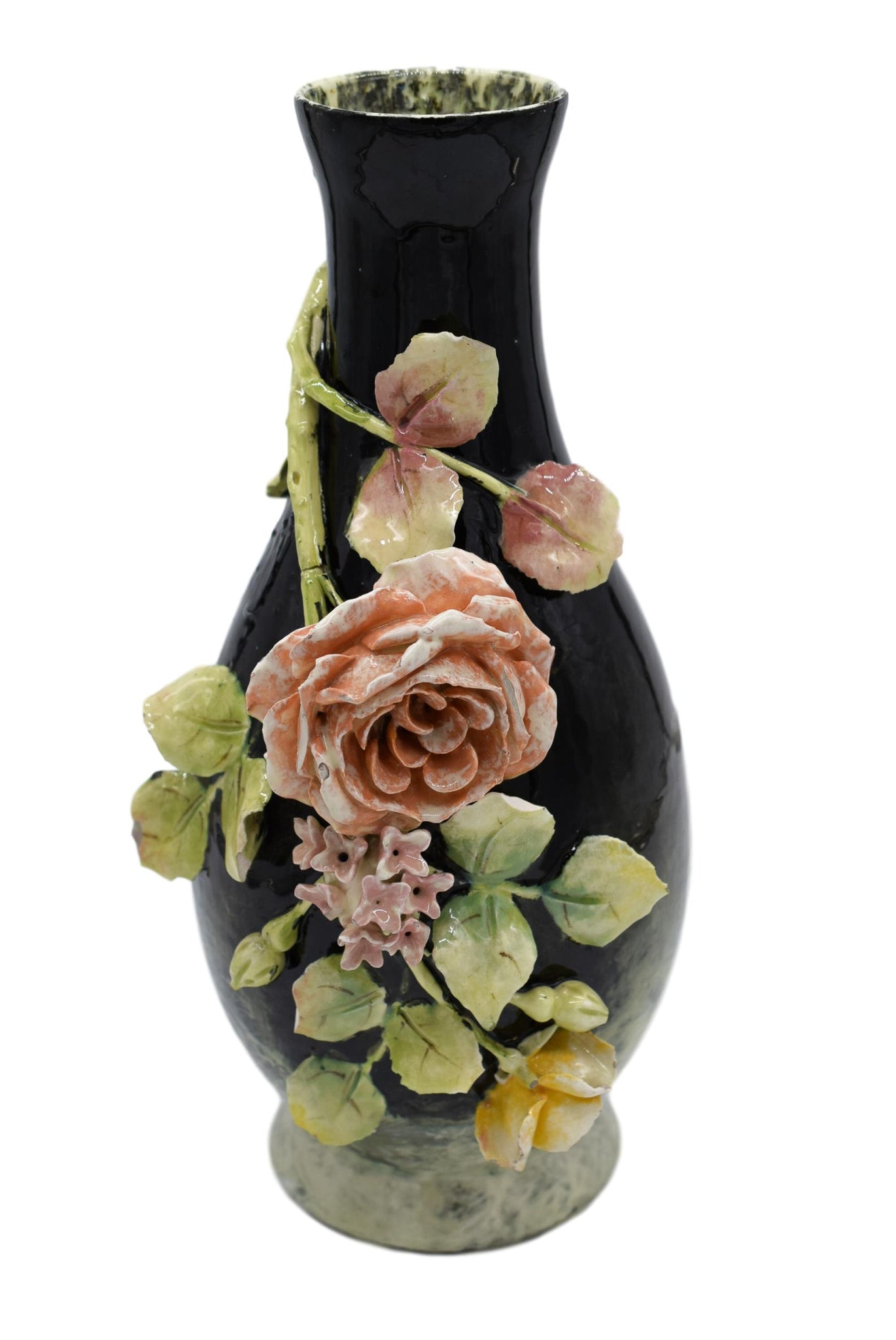 Longchamp Majolica Applied Rose Impressionist Vase