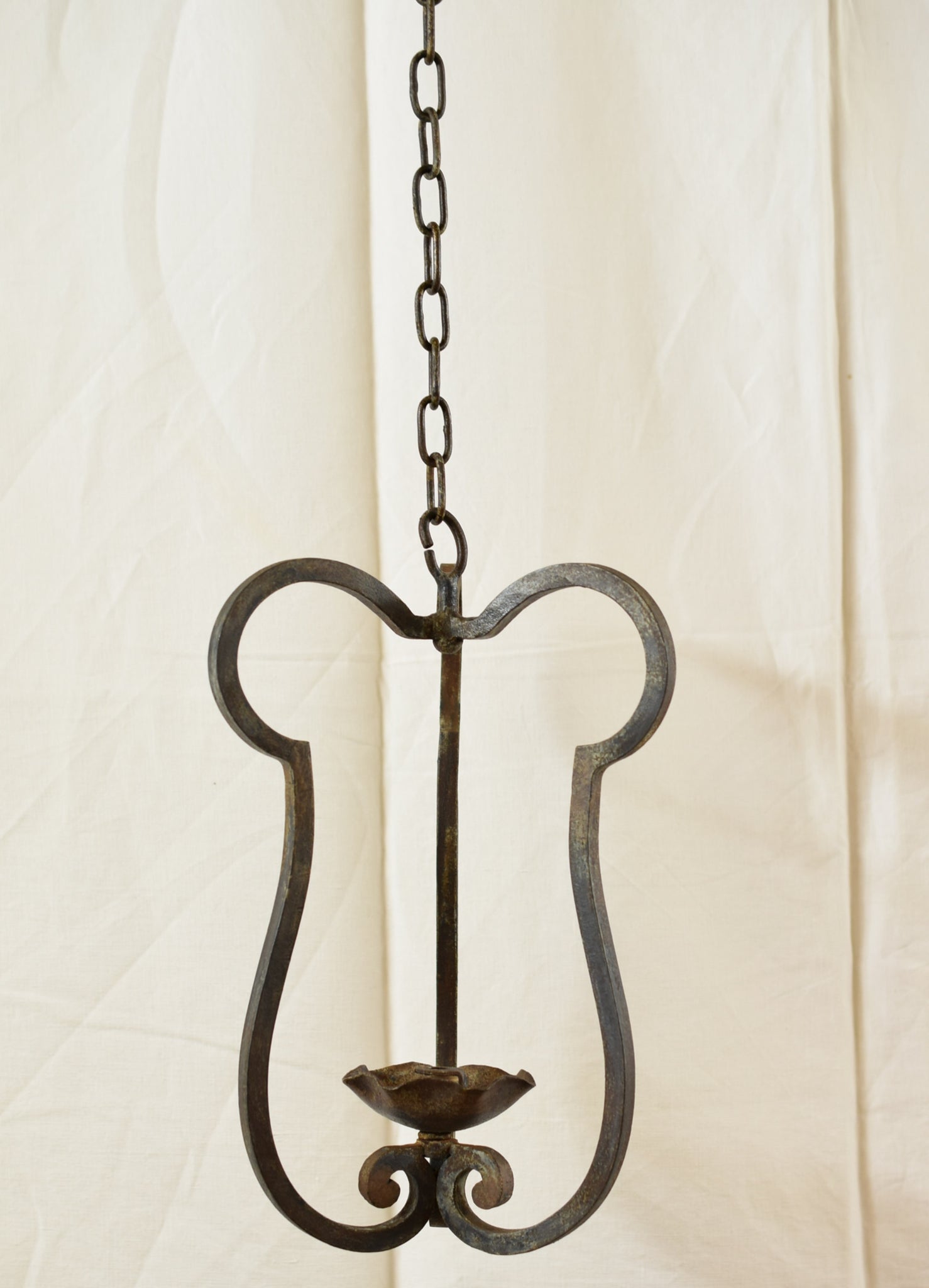 Arts and Crafts French Wrought Iron Lantern Hanging Candle Holder Lamp
