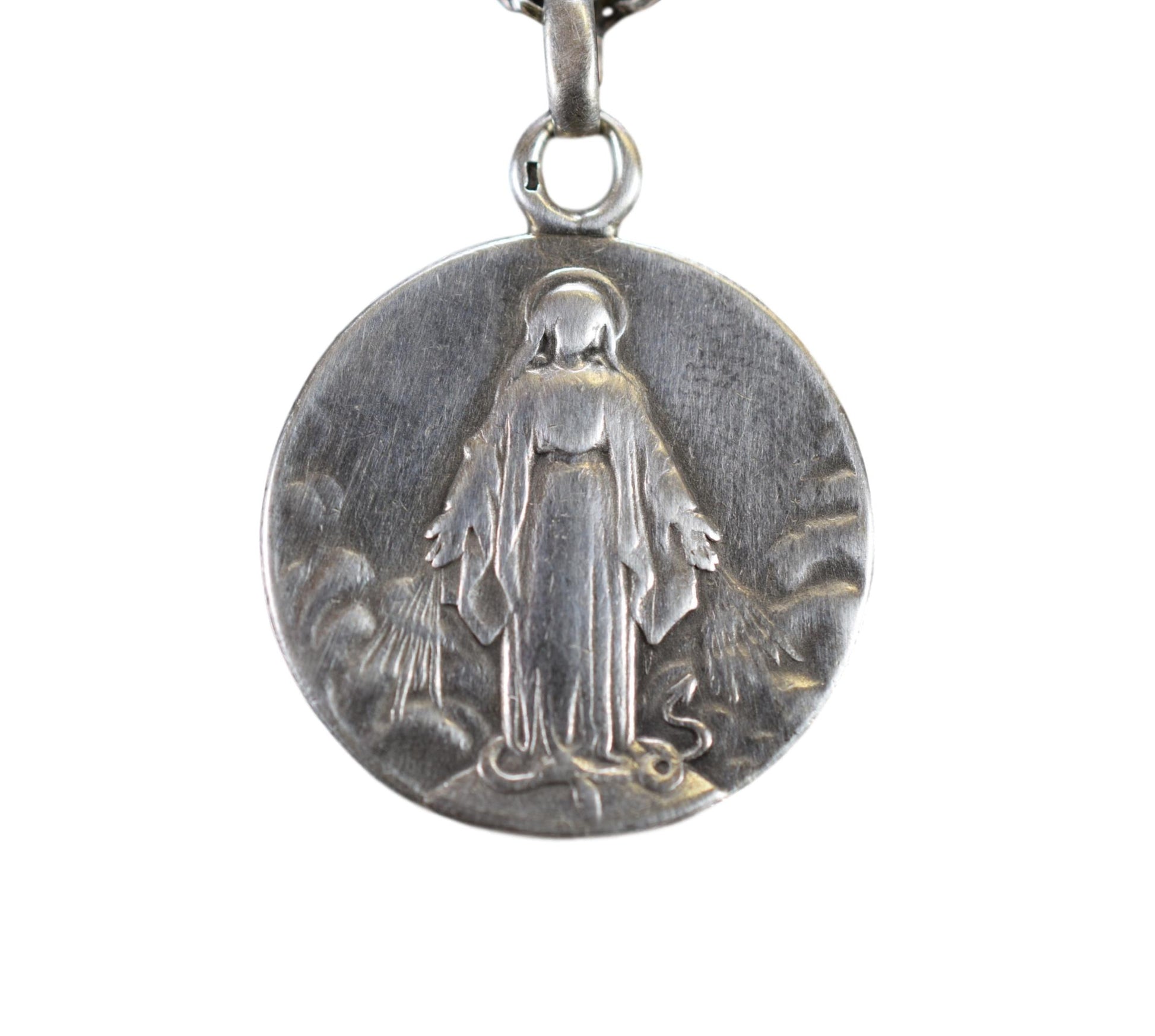 Antique French Mary Pendant Sterling Silver Miraculous Medal
