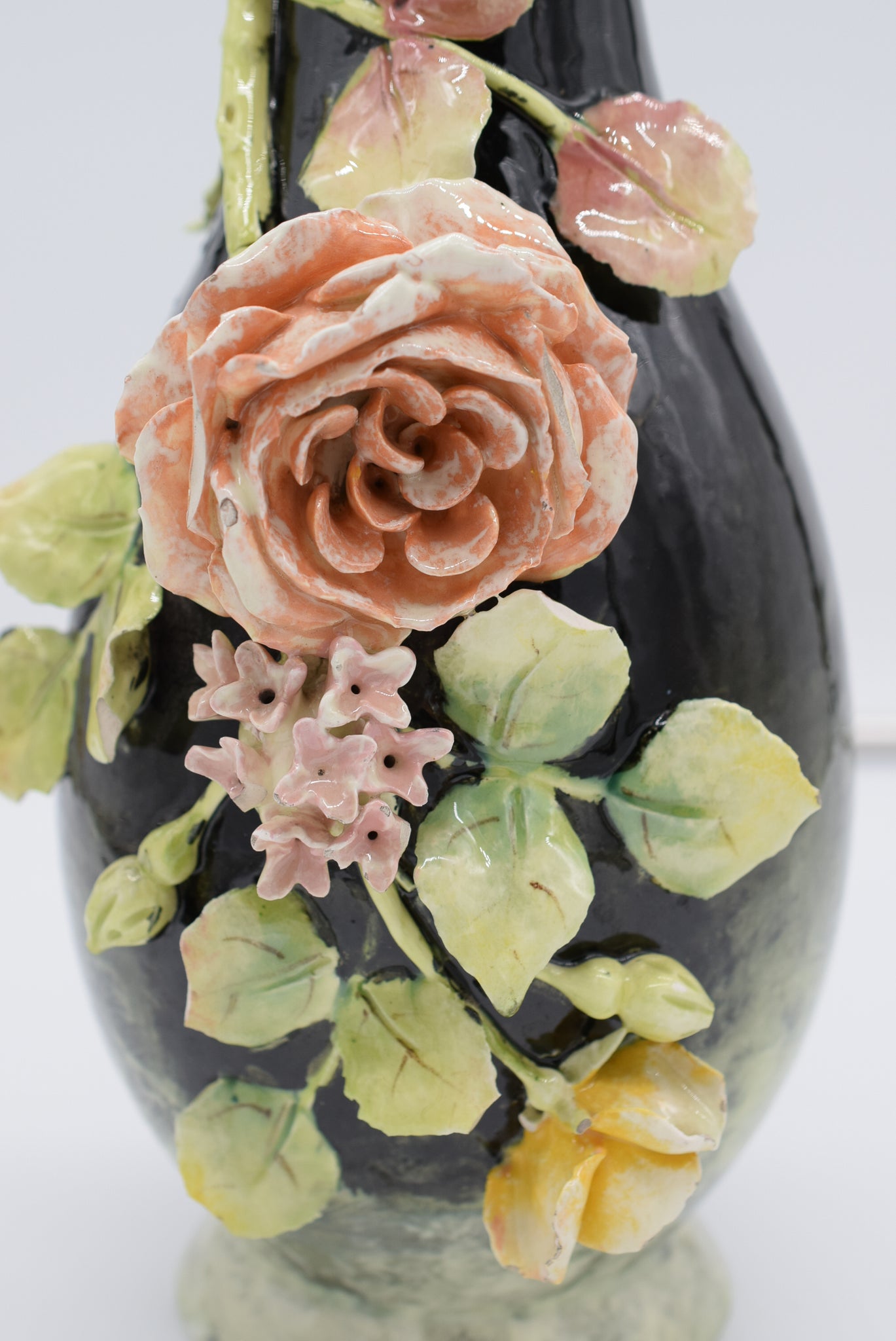 Longchamp Majolica Applied Rose Impressionist Vase