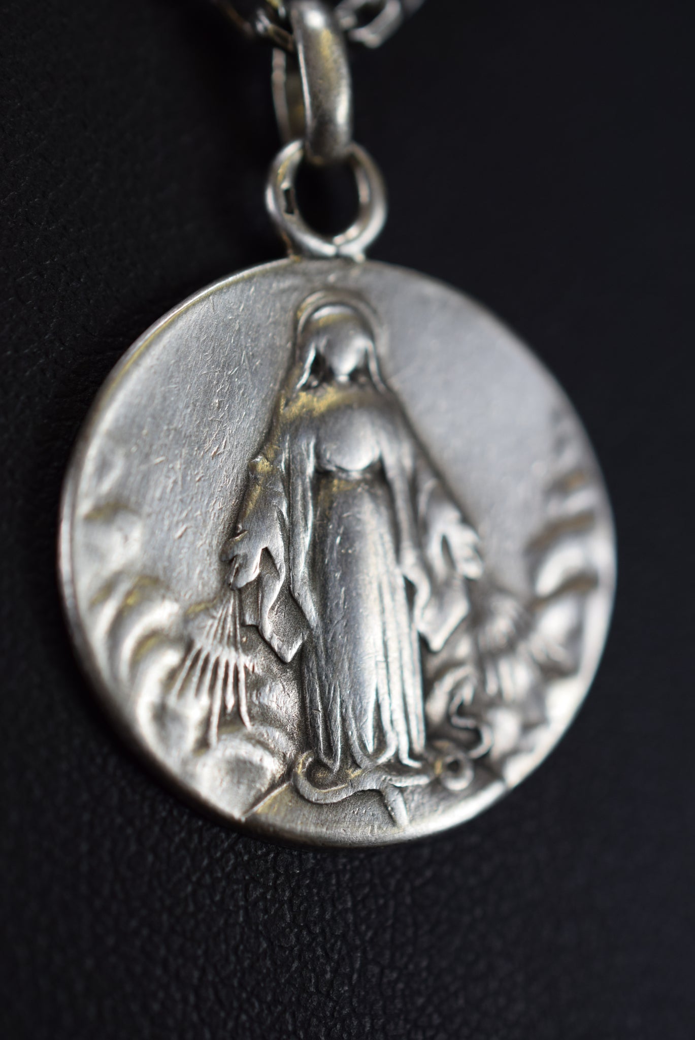 Antique French Mary Pendant Sterling Silver Miraculous Medal