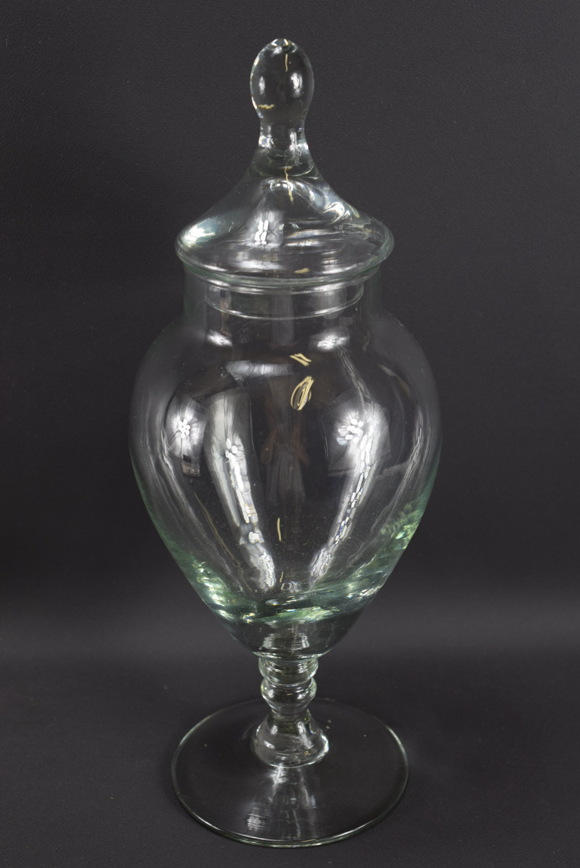 Antique French Hand Blown Glass Jar with Lid Apothecary Counter Display Jar