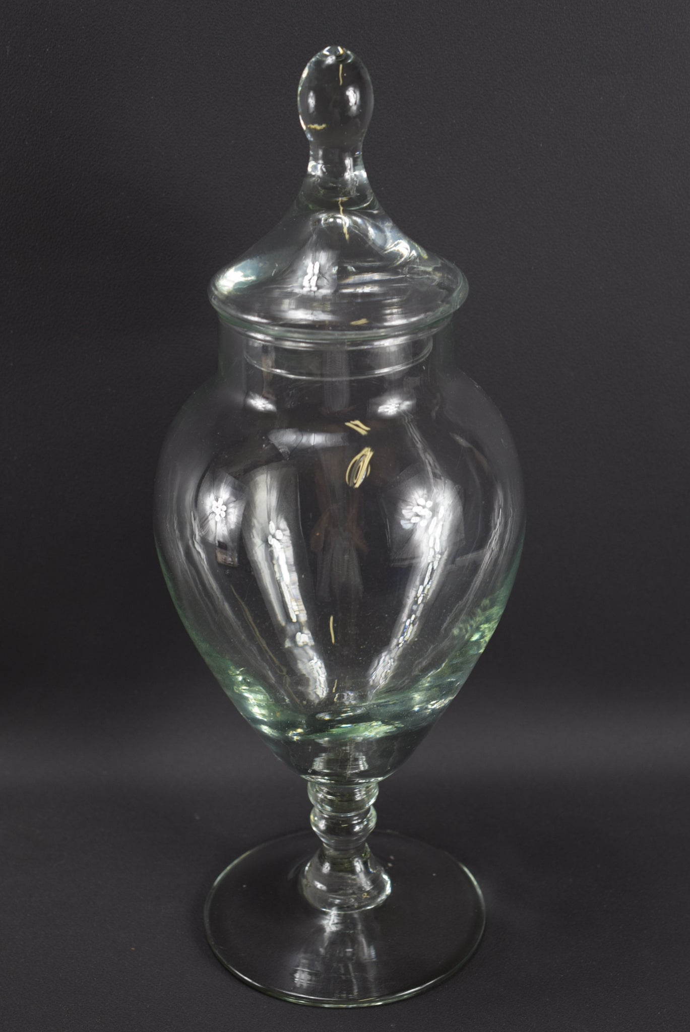 Antique French Hand Blown Glass Jar with Lid Apothecary Counter Display Jar