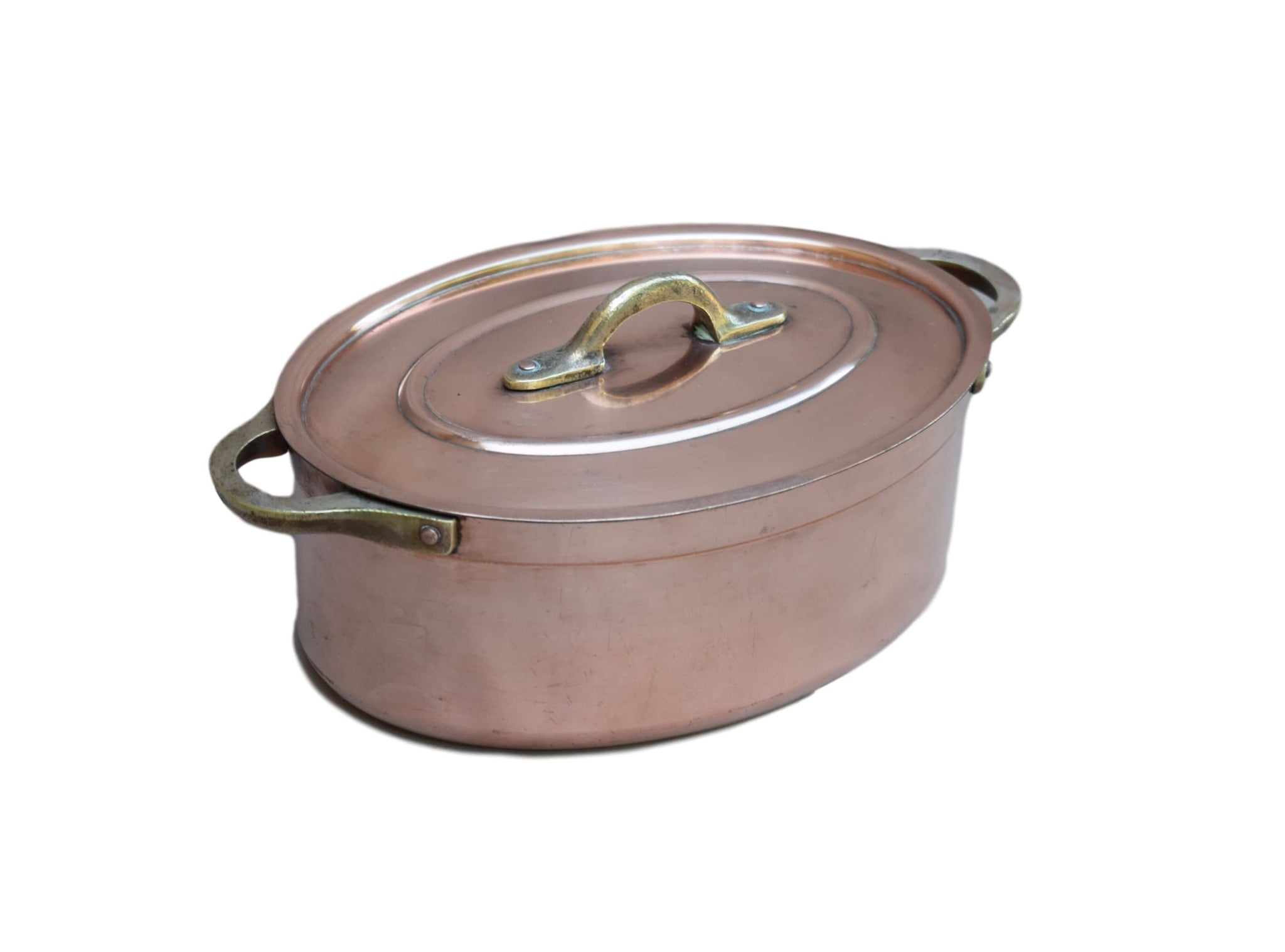 French Vintage 2mm Copper Oval Lidded Pot Cocotte - Charmantiques