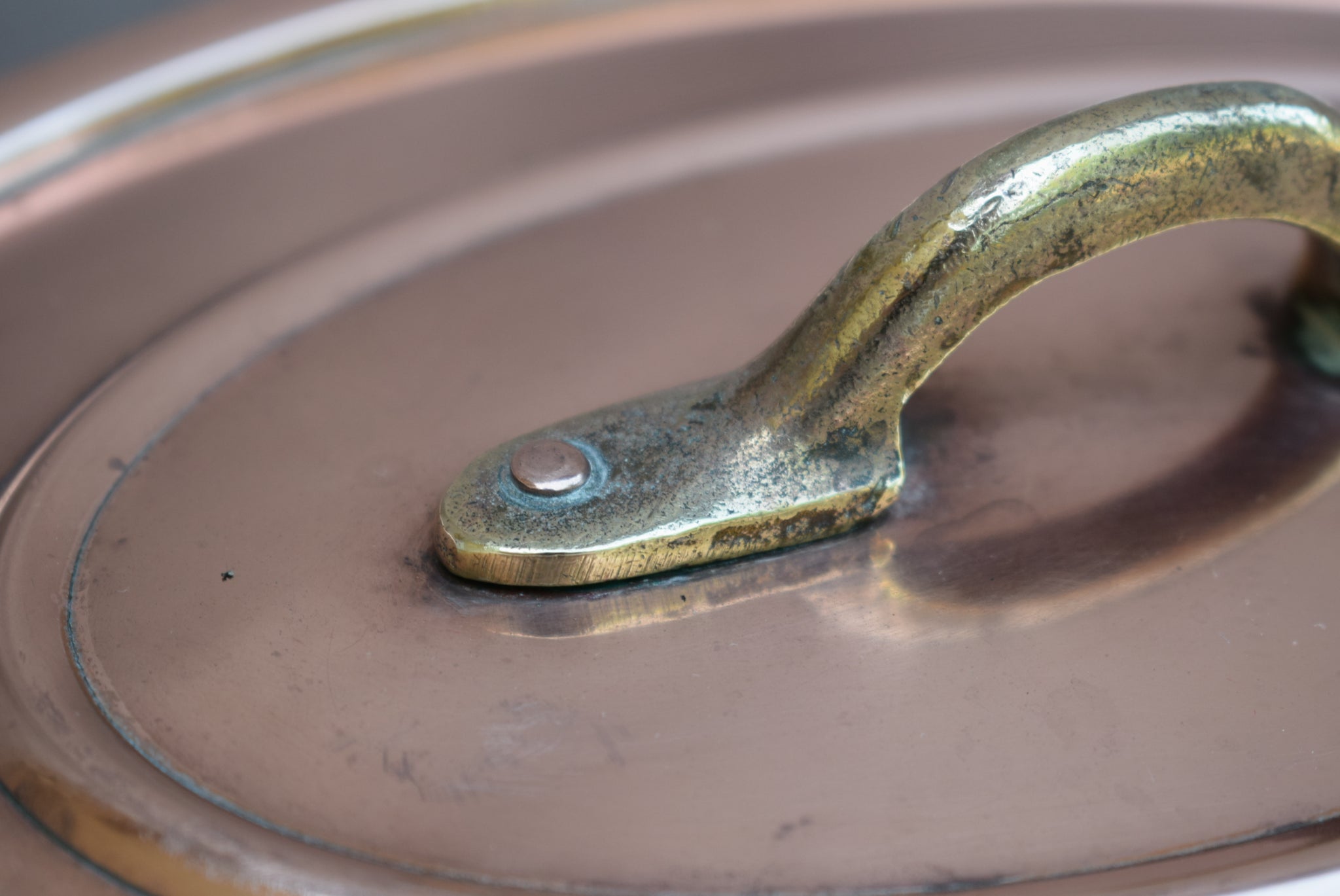 French Vintage 2mm Copper Oval Lidded Pot Cocotte - Charmantiques