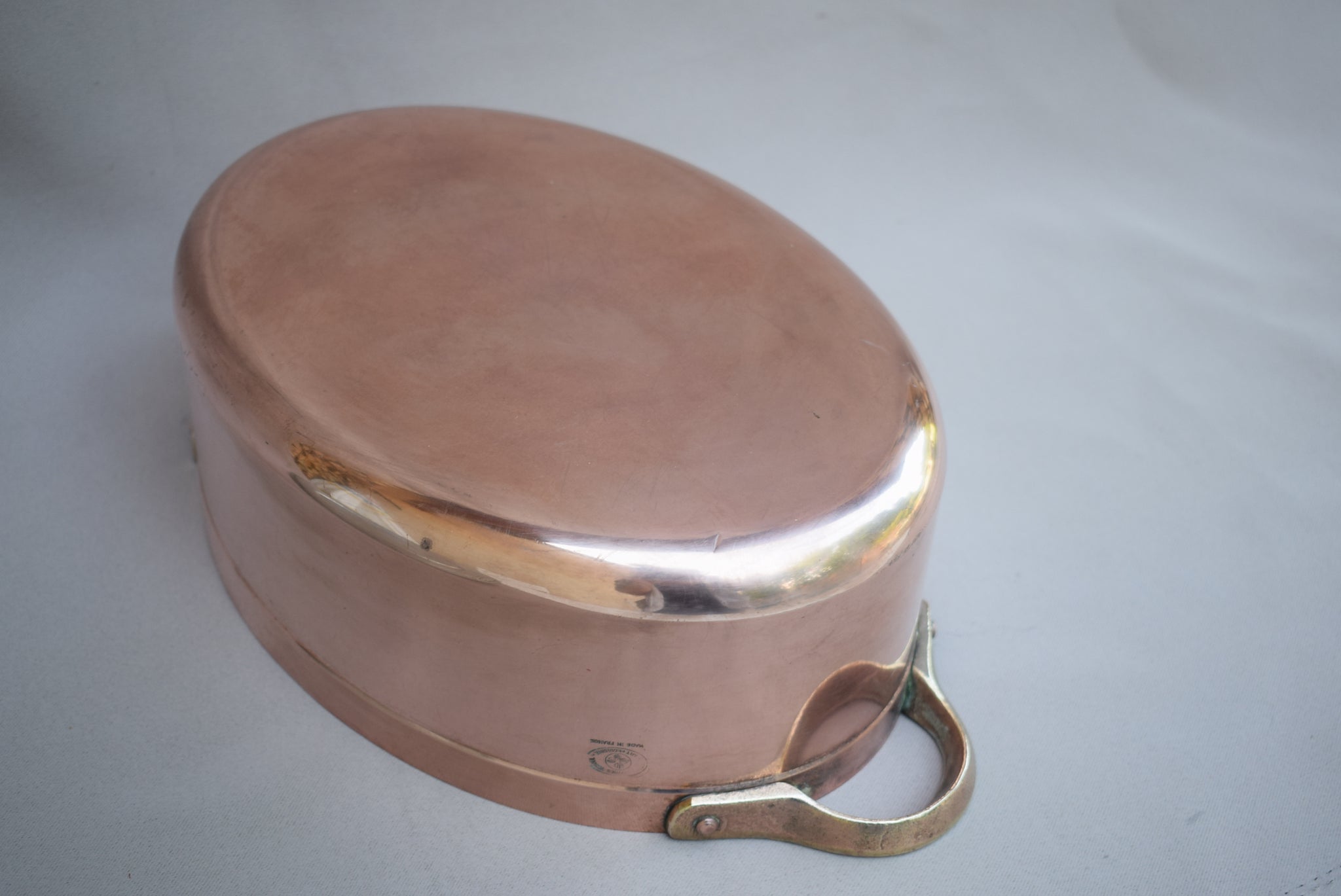 French Vintage 2mm Copper Oval Lidded Pot Cocotte - Charmantiques