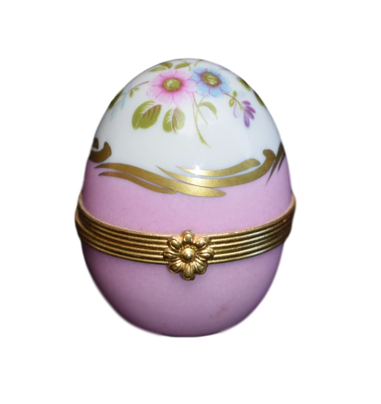 French Vintage Hand Painted Limoges Porcelain Egg Pill Box - Charmantiques