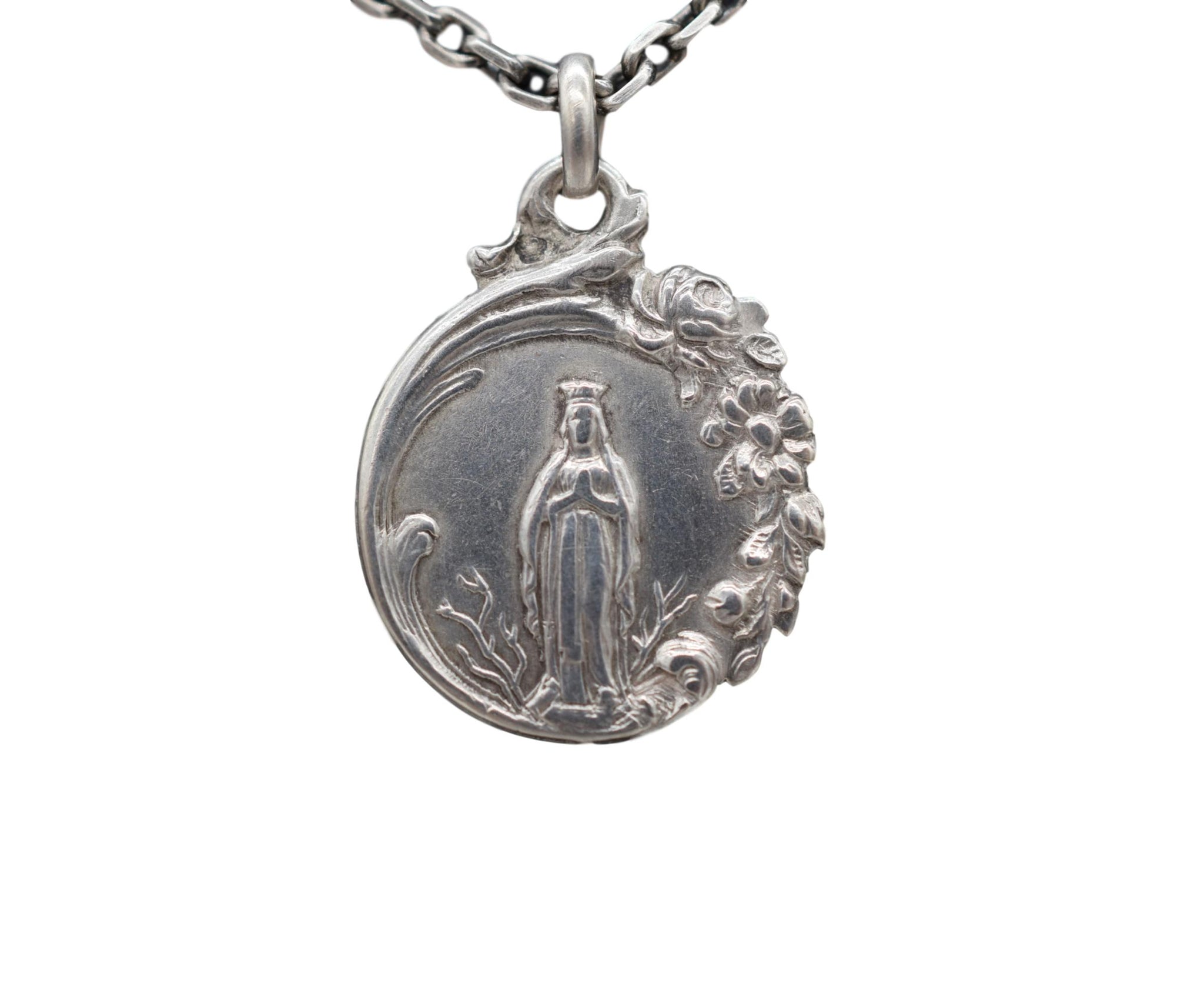 French Antique Sterling Silver Medal Souvenir of Lourdes