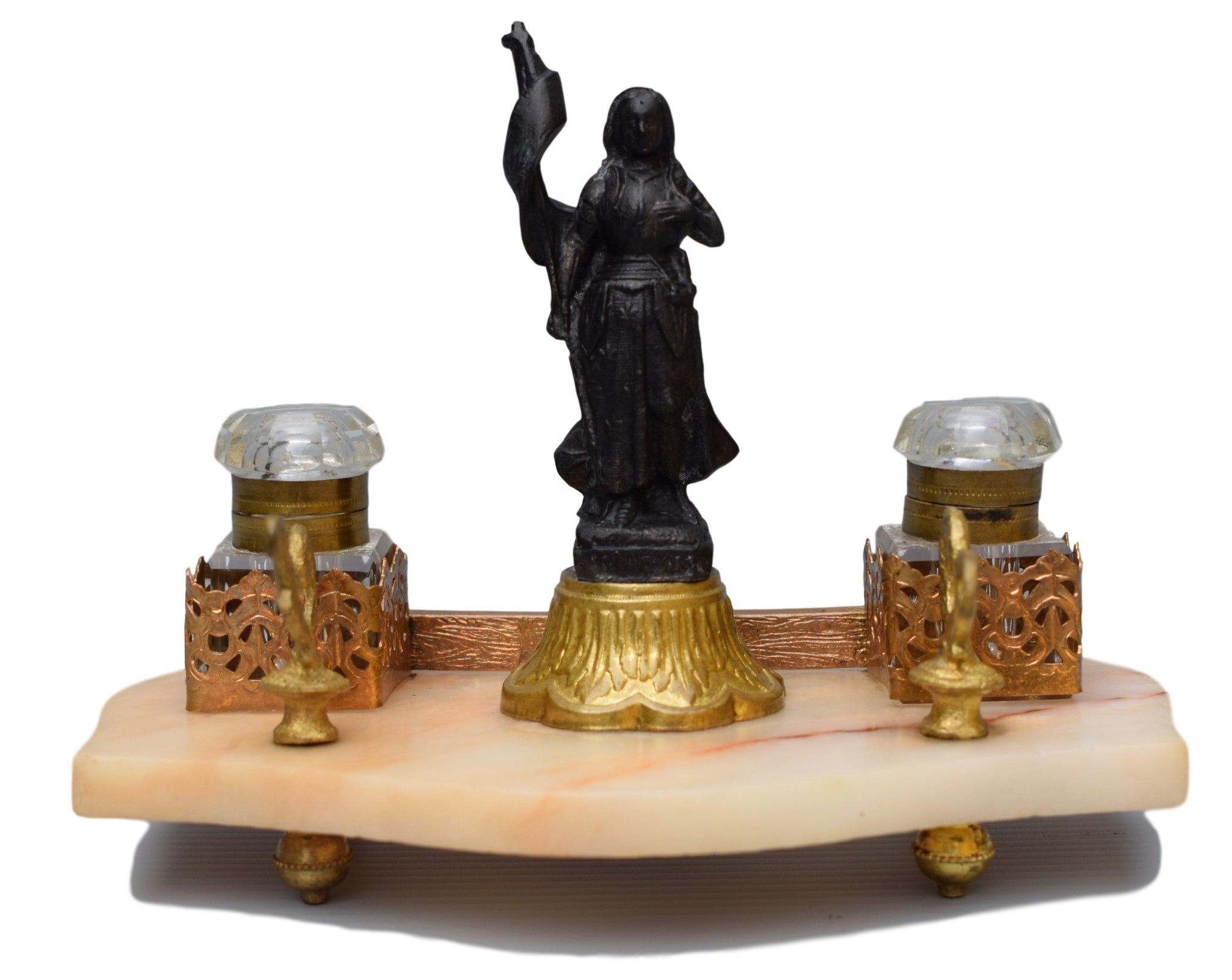 Rare French Antique Napoleon III Saint Joan of Arc Inkwell - Charmantiques