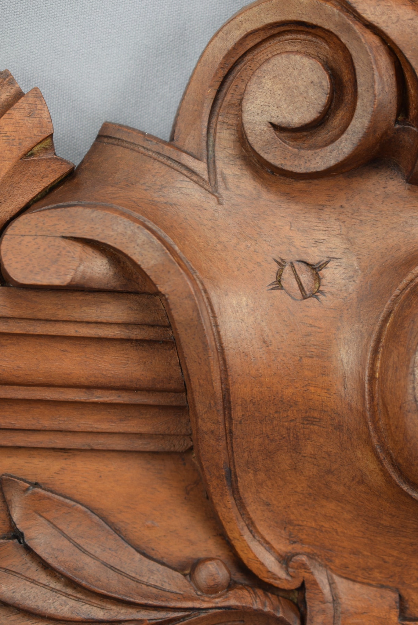Walnut Bed Pediment - Charmantiques