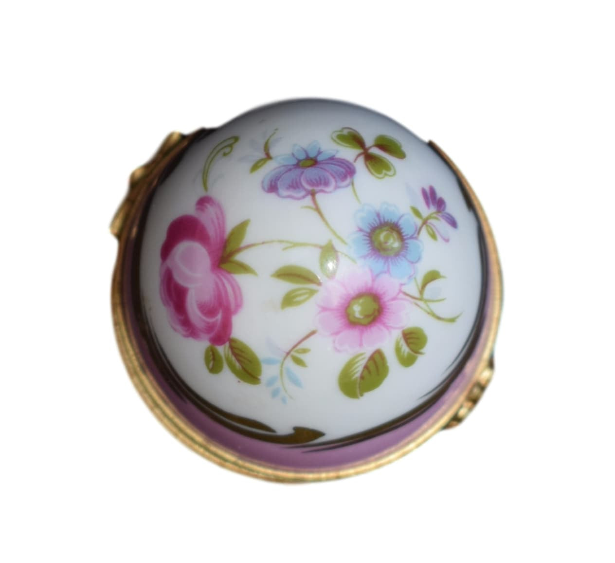 French Vintage Hand Painted Limoges Porcelain Egg Pill Box - Charmantiques