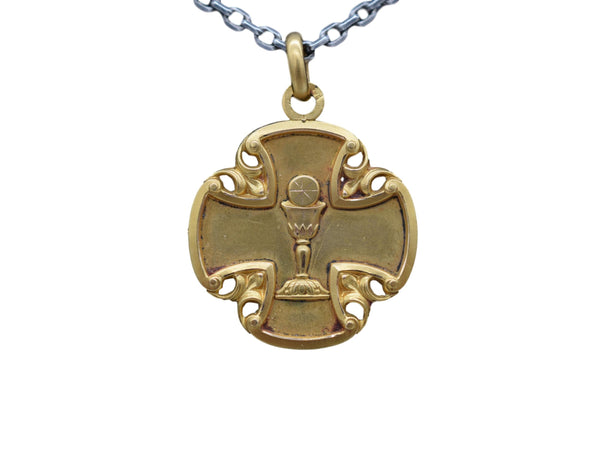 Gold Fix Chalice Communion Medal Pendant Charm 1921