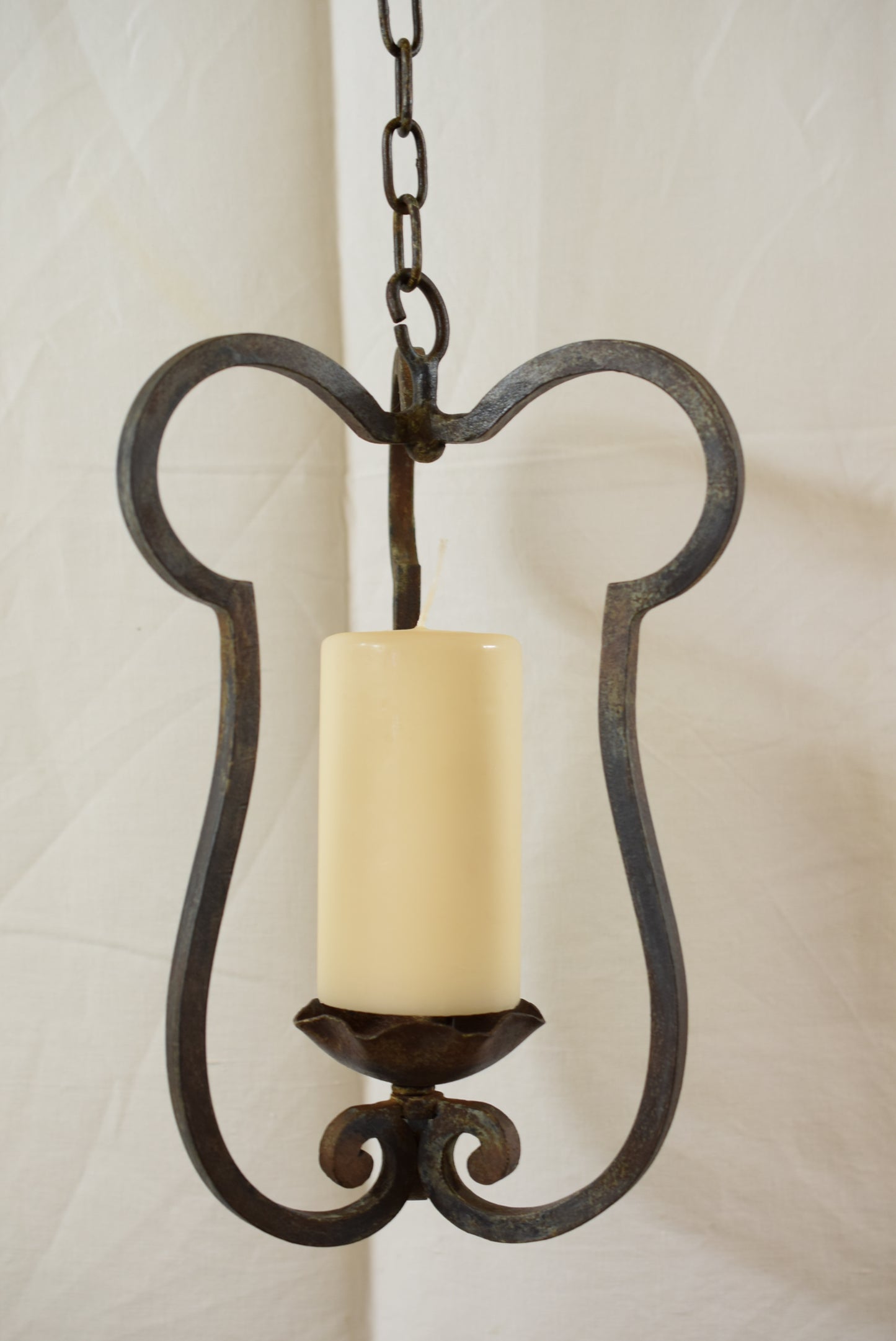 Arts and Crafts French Wrought Iron Lantern Hanging Candle Holder Lamp