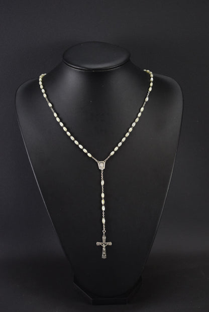 Art Deco Mother of Pearl Rosary Sterling Silver