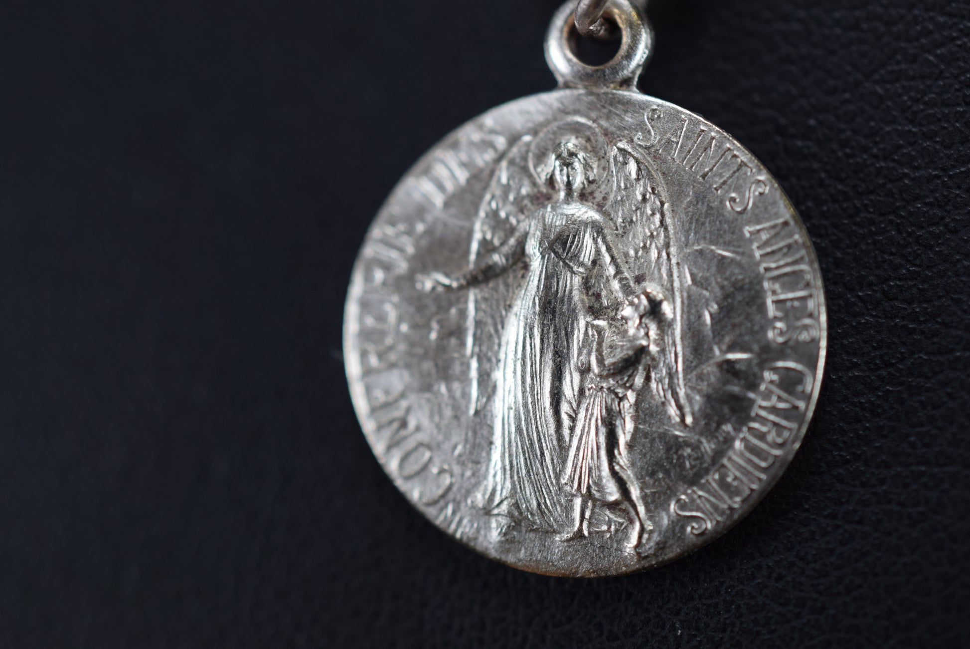 Antique French Medal Holy Guardian Angels Pendant Mary