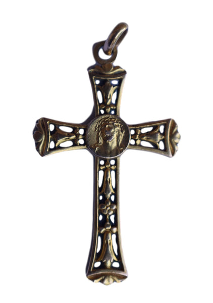 French Antique Religious Fix Gold Pendant Cross - Charmantiques