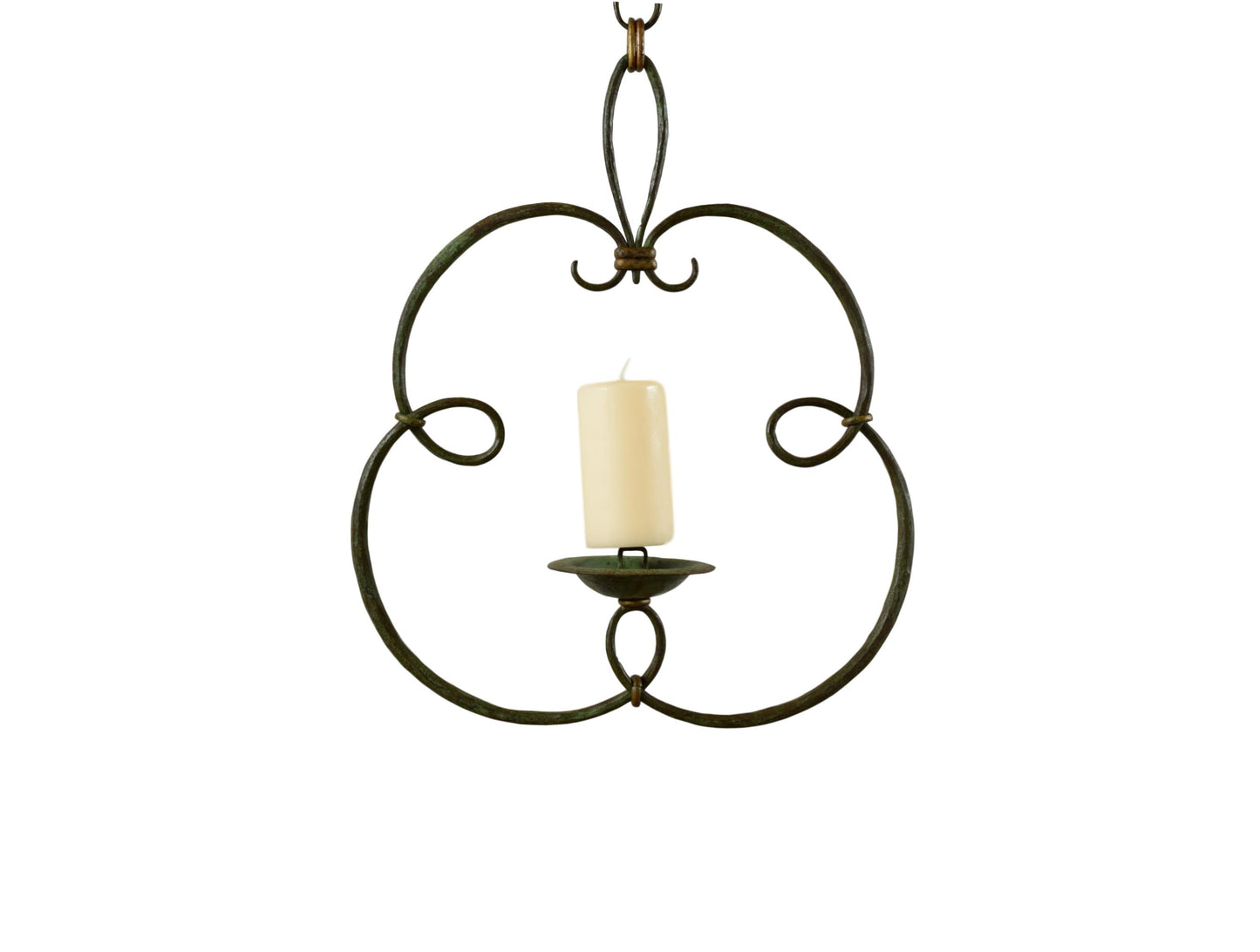 French Antique Wrought Iron Lantern Hanging Candle Holder Lamp