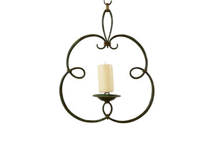 French Antique Wrought Iron Lantern Hanging Candle Holder Lamp