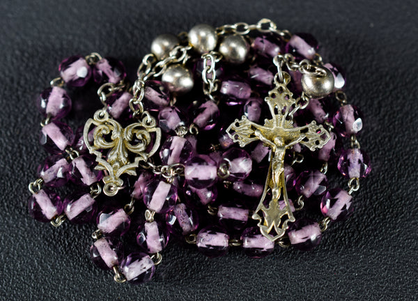 Rosary Purple Glass & Sterling Silver
